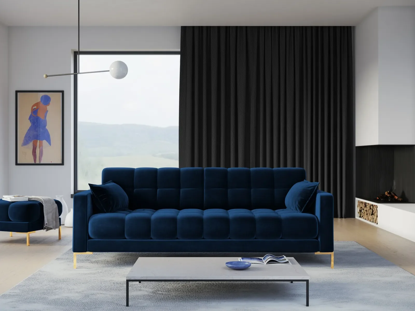 Mamaia 4-Sitzer Sofa, Beine Goldmetall, mit Bezug aus Samt oder Strukturstoff, 217x96 cm - Image 90