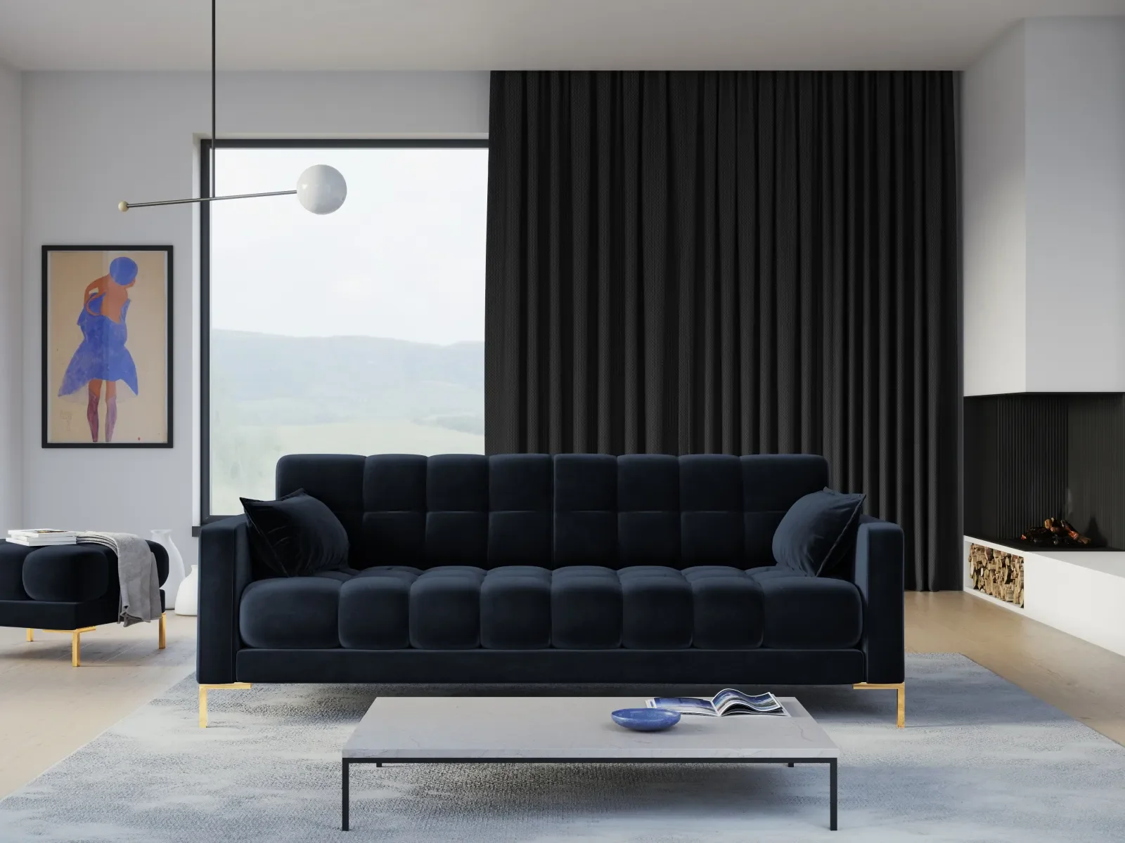 Mamaia 4-Sitzer Sofa, Beine Goldmetall, mit Bezug aus Samt oder Strukturstoff, 217x96 cm - Image 98