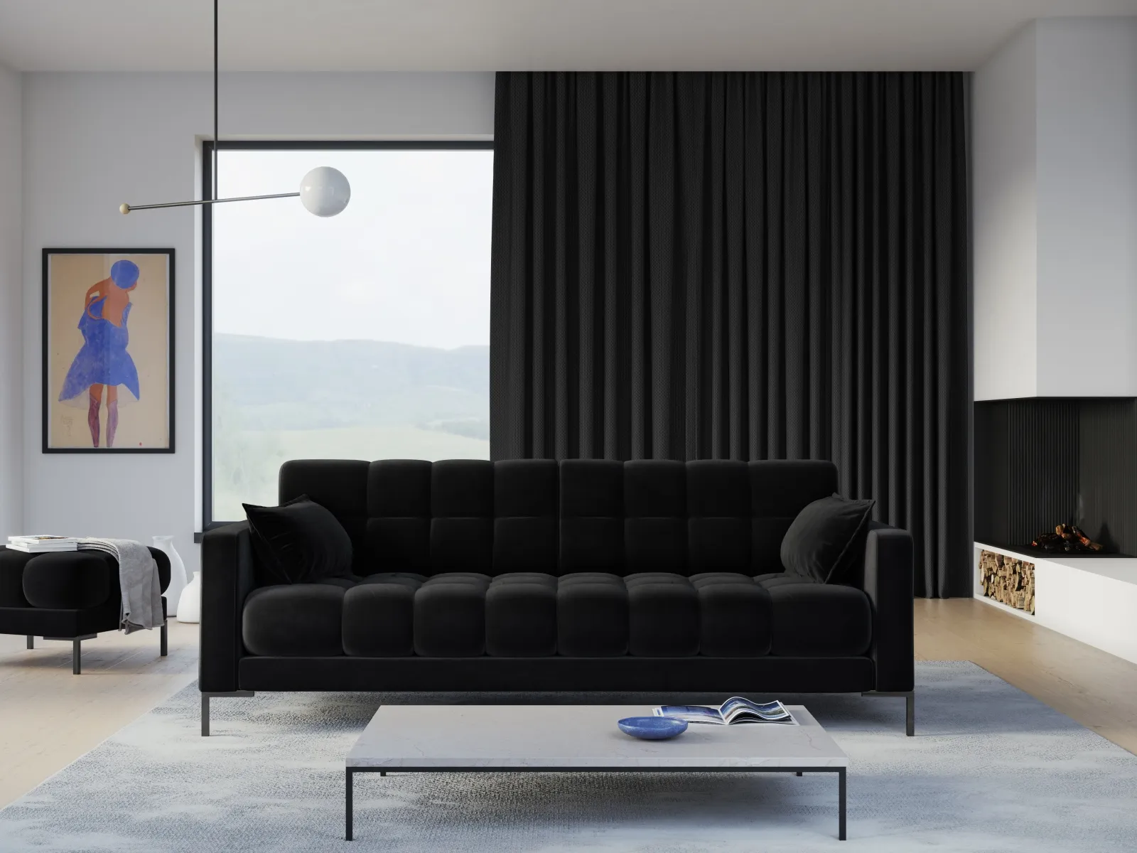 Mamaia 4-Sitzer Sofa, Metallbeine Schwarz, mit Bezug aus Samt oder Strukturstoff, 217x96 cm - Image 130
