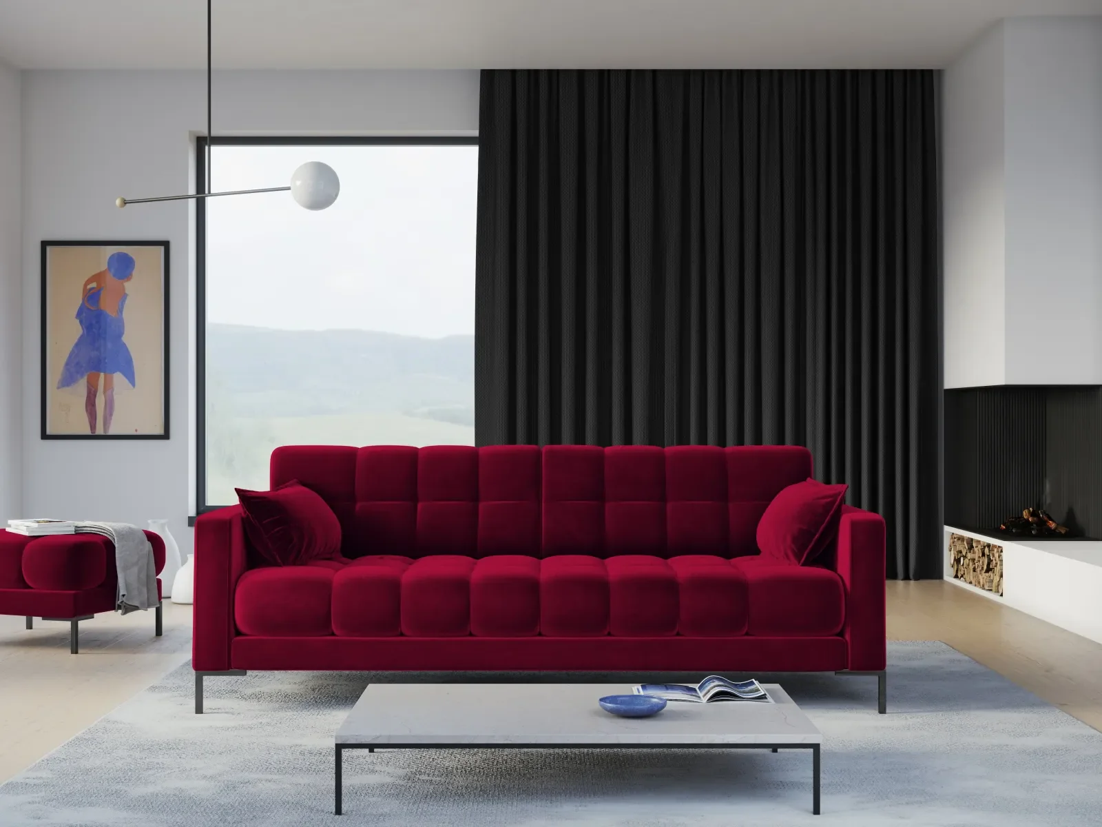 Mamaia 4-Sitzer Sofa, Metallbeine Schwarz, mit Bezug aus Samt oder Strukturstoff, 217x96 cm - Image 50