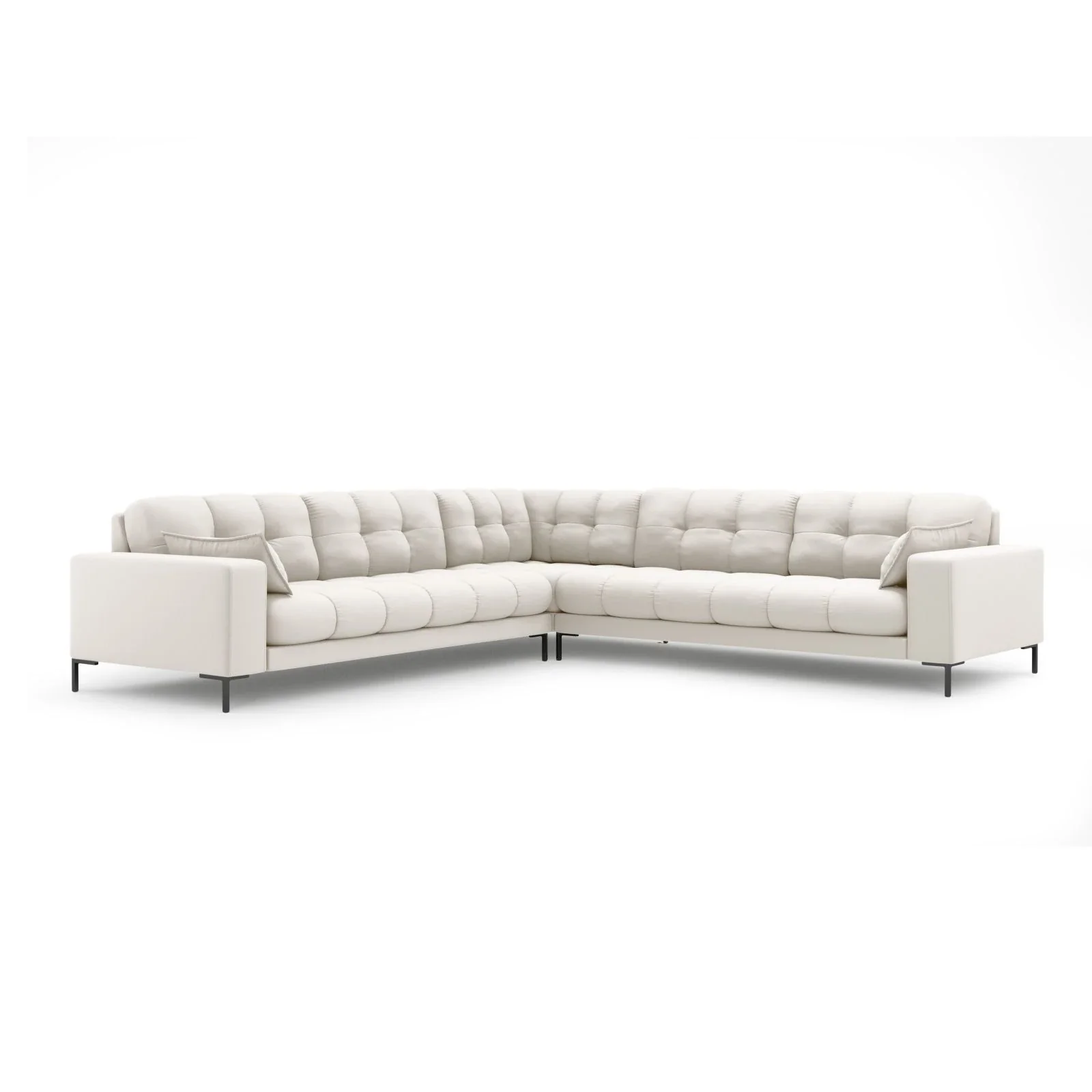 Mamaia 5-Sitzer Ecksofa symmetrisch, Metallbeine Schwarz, mit Bezug aus Samt oder Strukturstoff, 256x256 cm