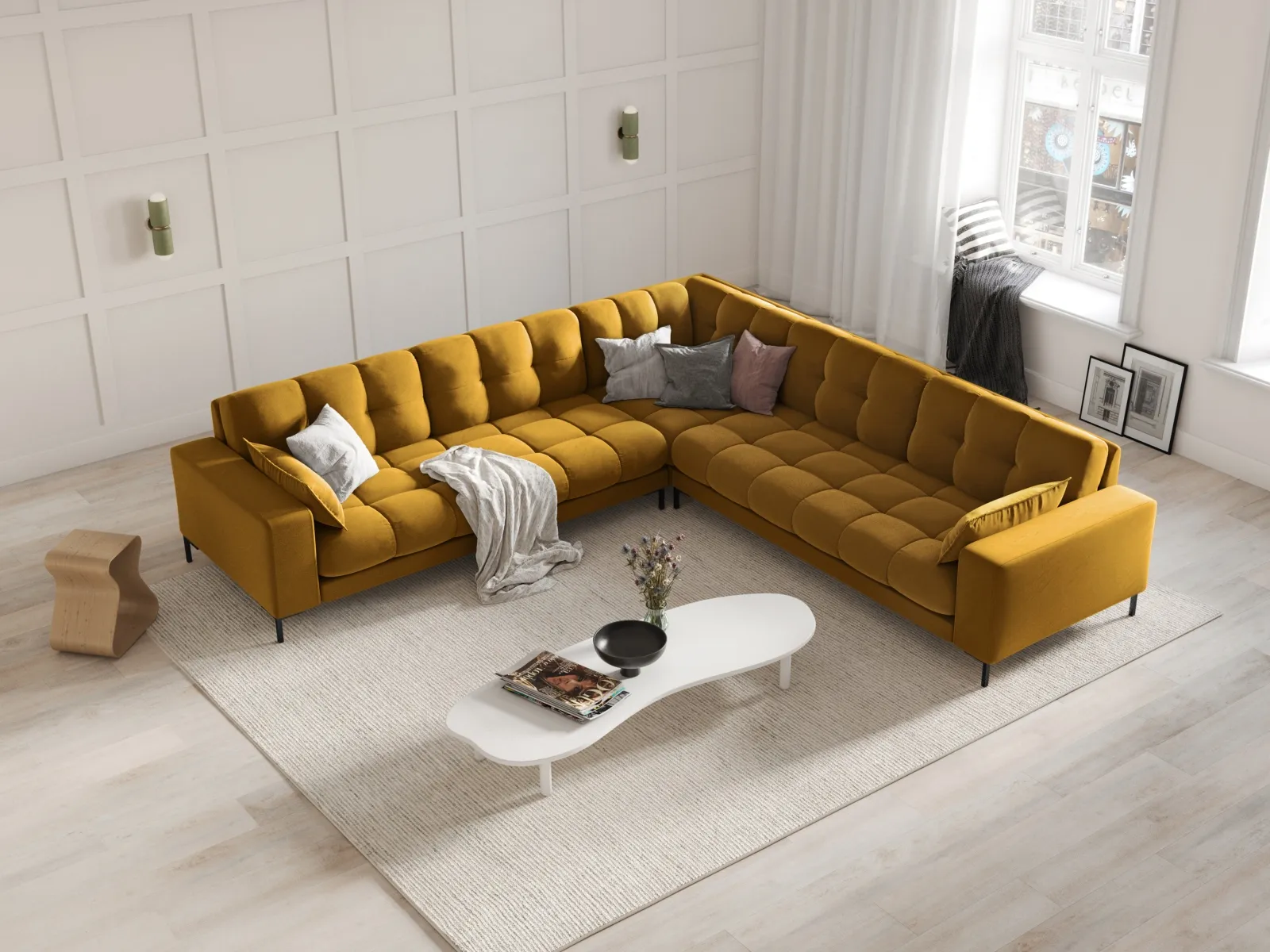 Mamaia 5-Sitzer Ecksofa symmetrisch, Metallbeine Schwarz, mit Bezug aus Samt oder Strukturstoff, 256x256 cm - Image 106