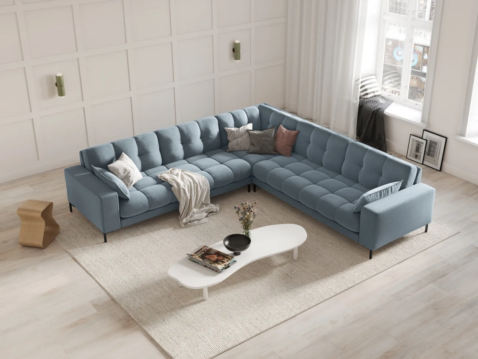 Mamaia 5-Sitzer Ecksofa symmetrisch, Metallbeine Schwarz, mit Bezug aus Samt oder Strukturstoff, 256x256 cm - Image 122