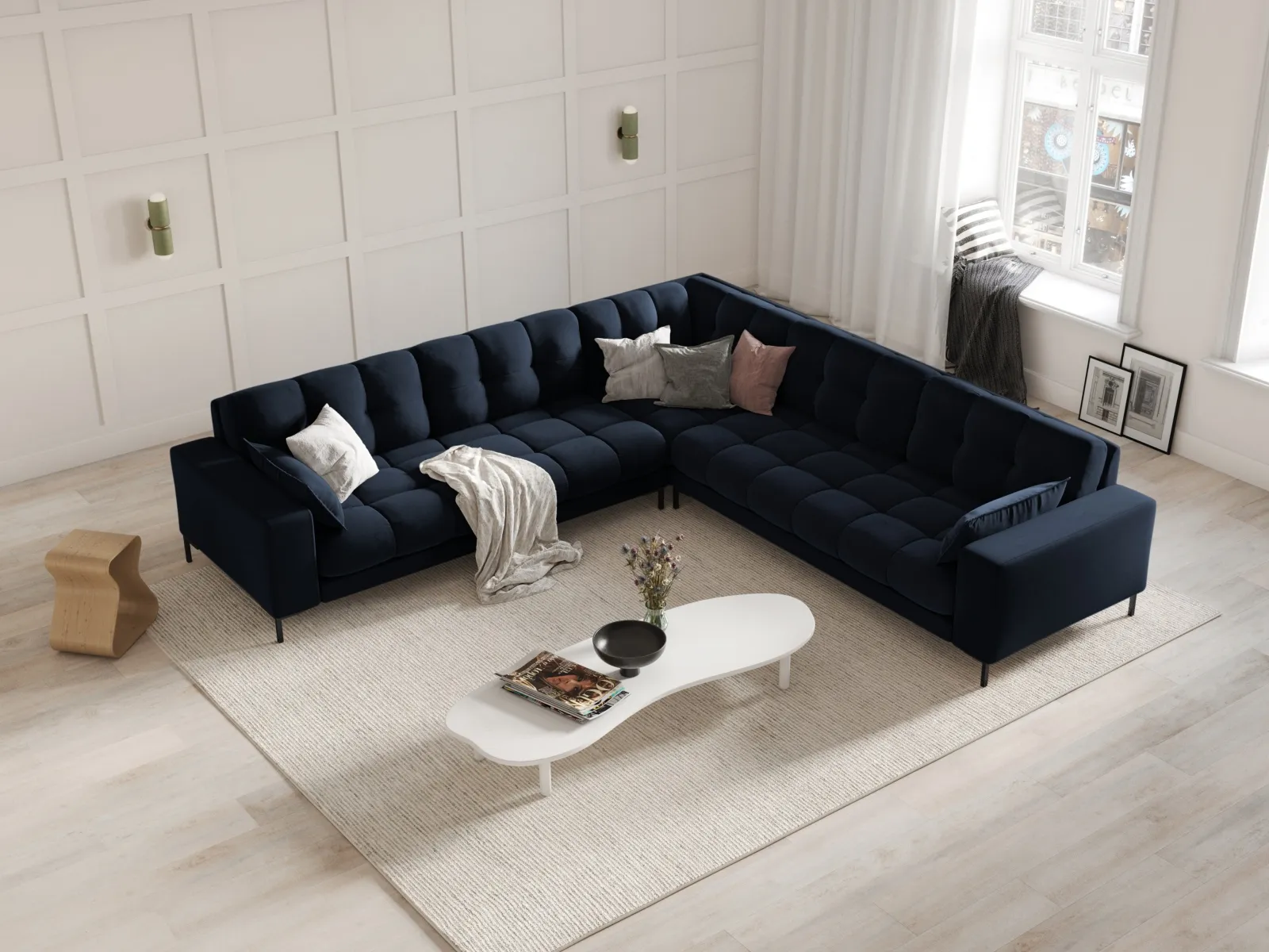Mamaia 5-Sitzer Ecksofa symmetrisch, Metallbeine Schwarz, mit Bezug aus Samt oder Strukturstoff, 256x256 cm - Image 138