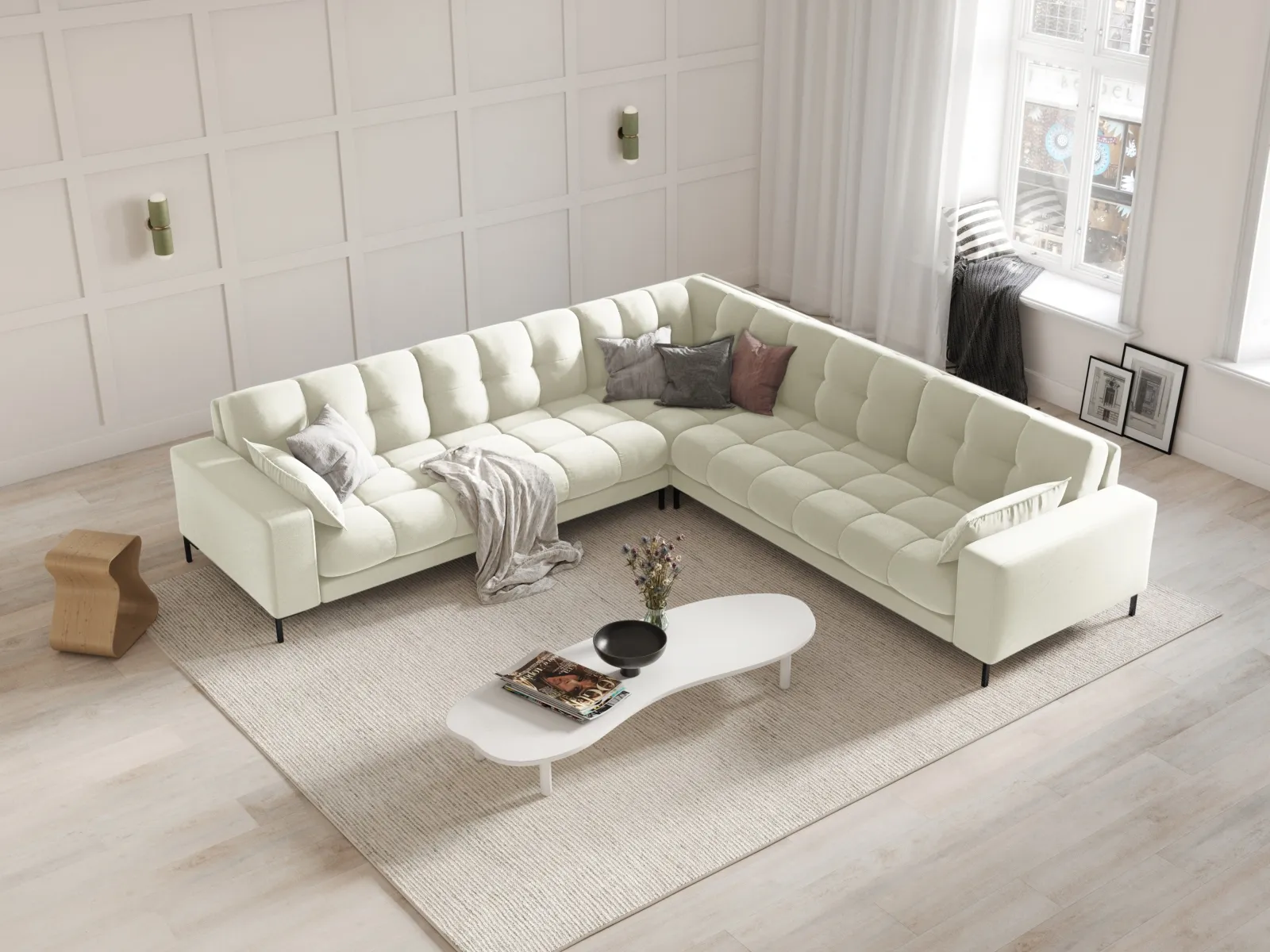Mamaia 5-Sitzer Ecksofa symmetrisch, Metallbeine Schwarz, mit Bezug aus Samt oder Strukturstoff, 256x256 cm - Image 42