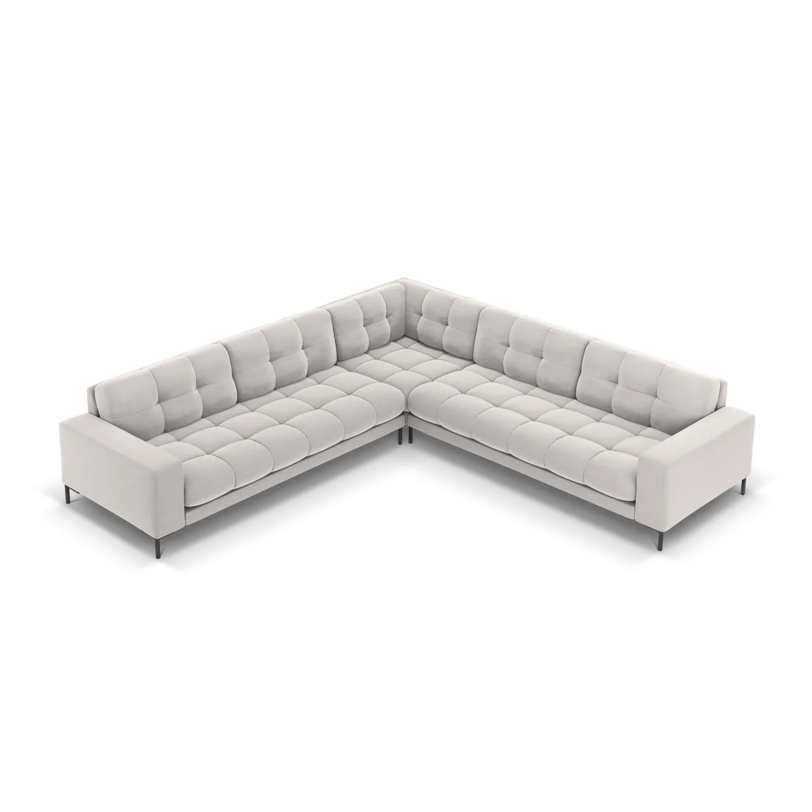 Mamaia 5-Sitzer Ecksofa symmetrisch, Metallbeine Schwarz, mit Bezug aus Samt oder Strukturstoff, 256x256 cm - Image 51