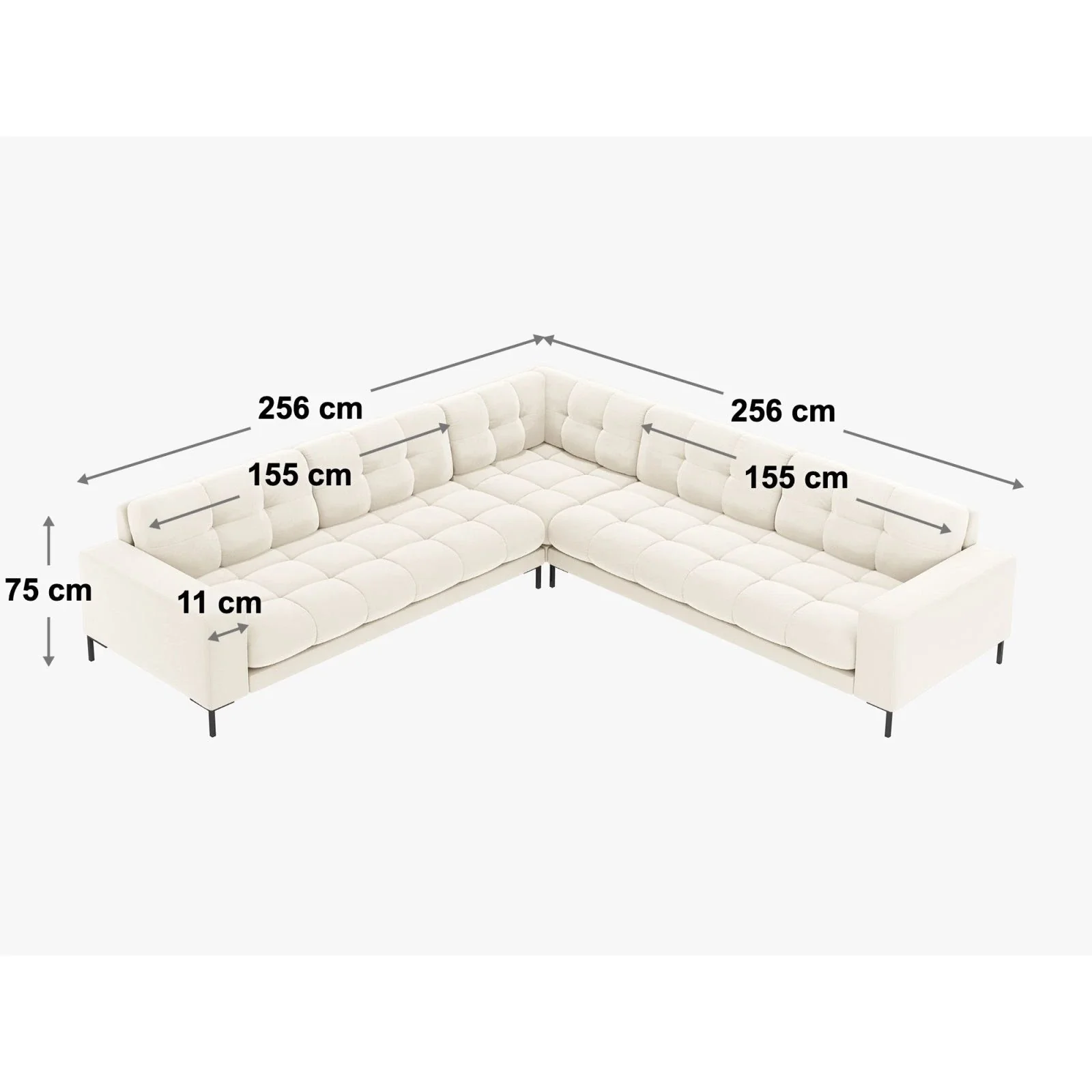Mamaia 5-Sitzer Ecksofa symmetrisch, Metallbeine Schwarz, mit Bezug aus Samt oder Strukturstoff, 256x256 cm - Image 77