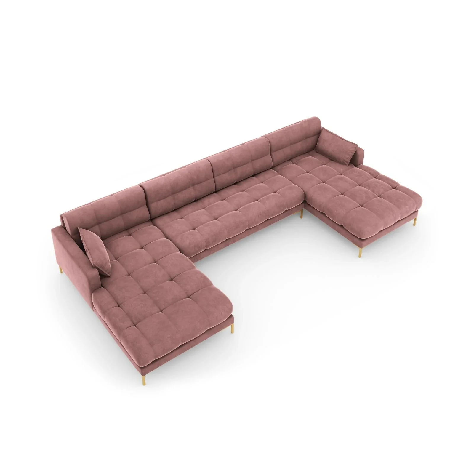 Mamaia 6-Sitzer Panorama-Sofa symmetrisch, Beine Goldmetall, mit Bezug aus Samt oder Strukturstoff, 383x185 cm - Image 100