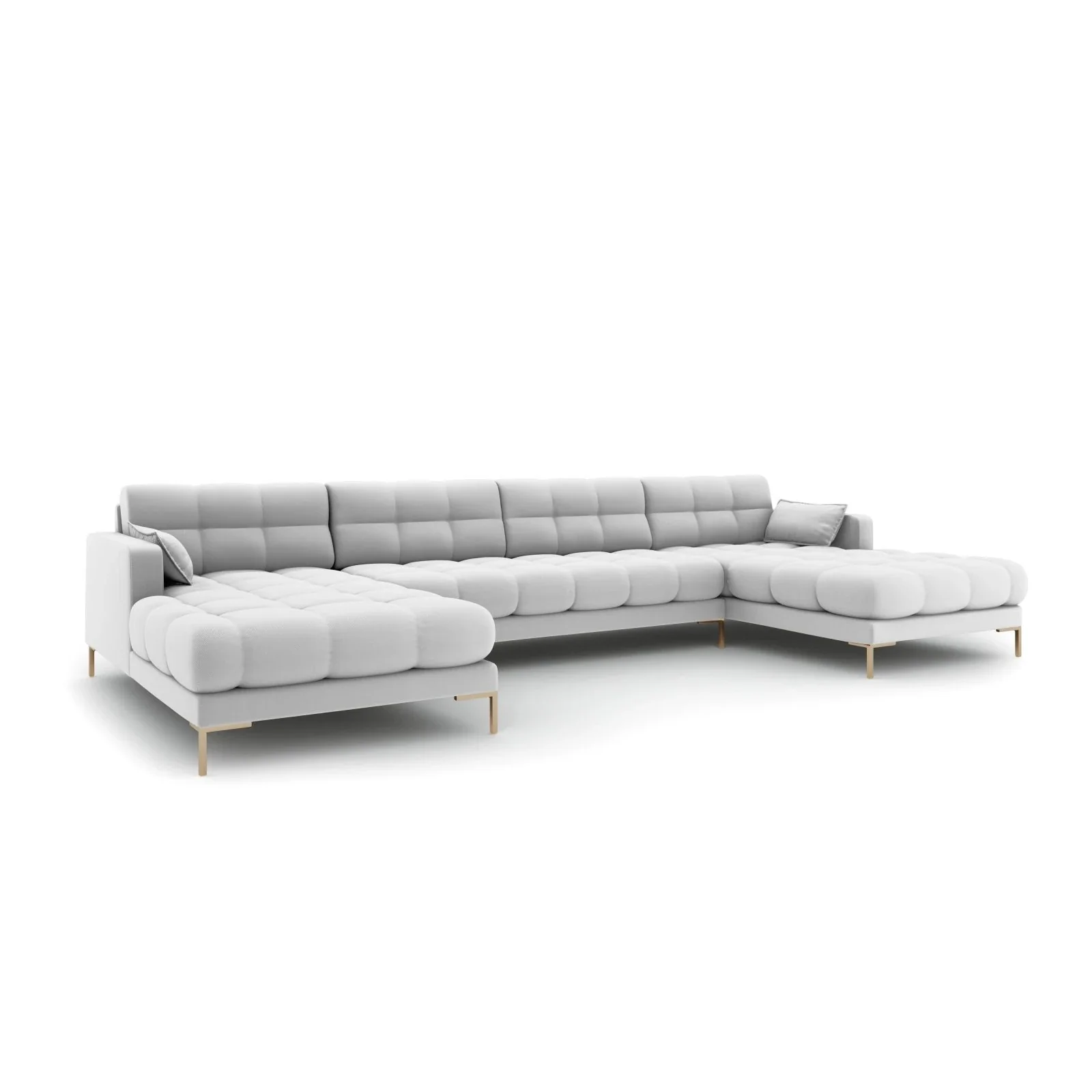 Mamaia 6-Sitzer Panorama-Sofa symmetrisch, Beine Goldmetall, mit Bezug aus Samt oder Strukturstoff, 383x185 cm - Image 11