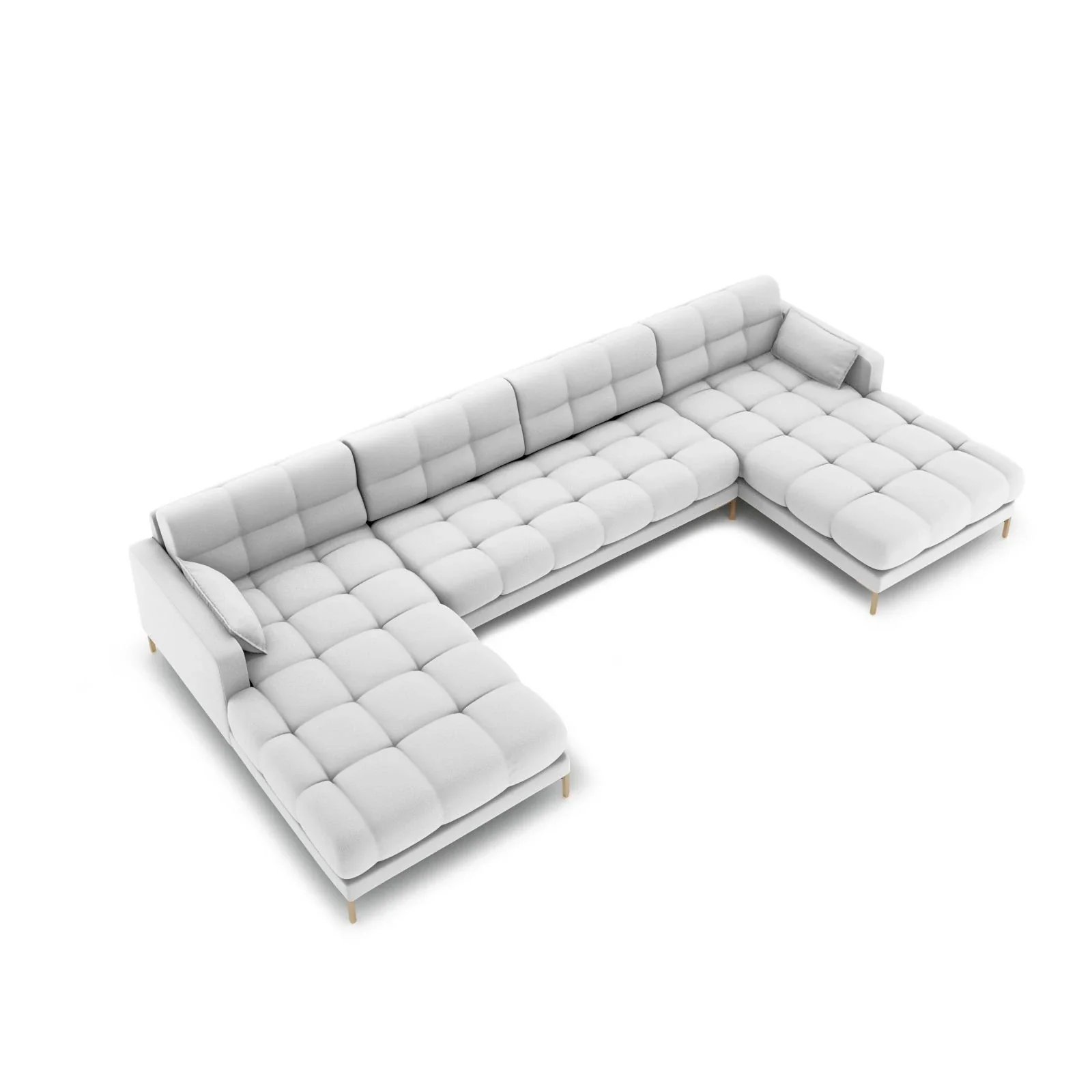 Mamaia 6-Sitzer Panorama-Sofa symmetrisch, Beine Goldmetall, mit Bezug aus Samt oder Strukturstoff, 383x185 cm - Image 12