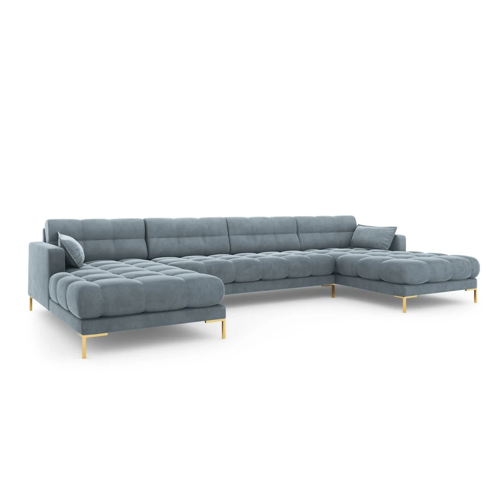 Mamaia 6-Sitzer Panorama-Sofa symmetrisch, Beine Goldmetall, mit Bezug aus Samt oder Strukturstoff, 383x185 cm - Image 121