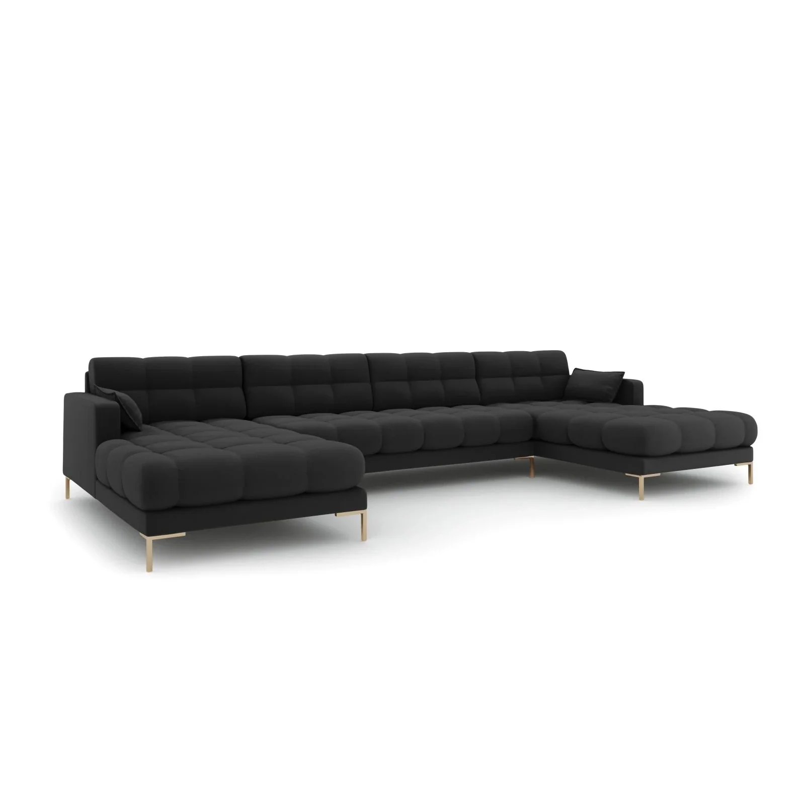 Mamaia 6-Sitzer Panorama-Sofa symmetrisch, Beine Goldmetall, mit Bezug aus Samt oder Strukturstoff, 383x185 cm - Image 16