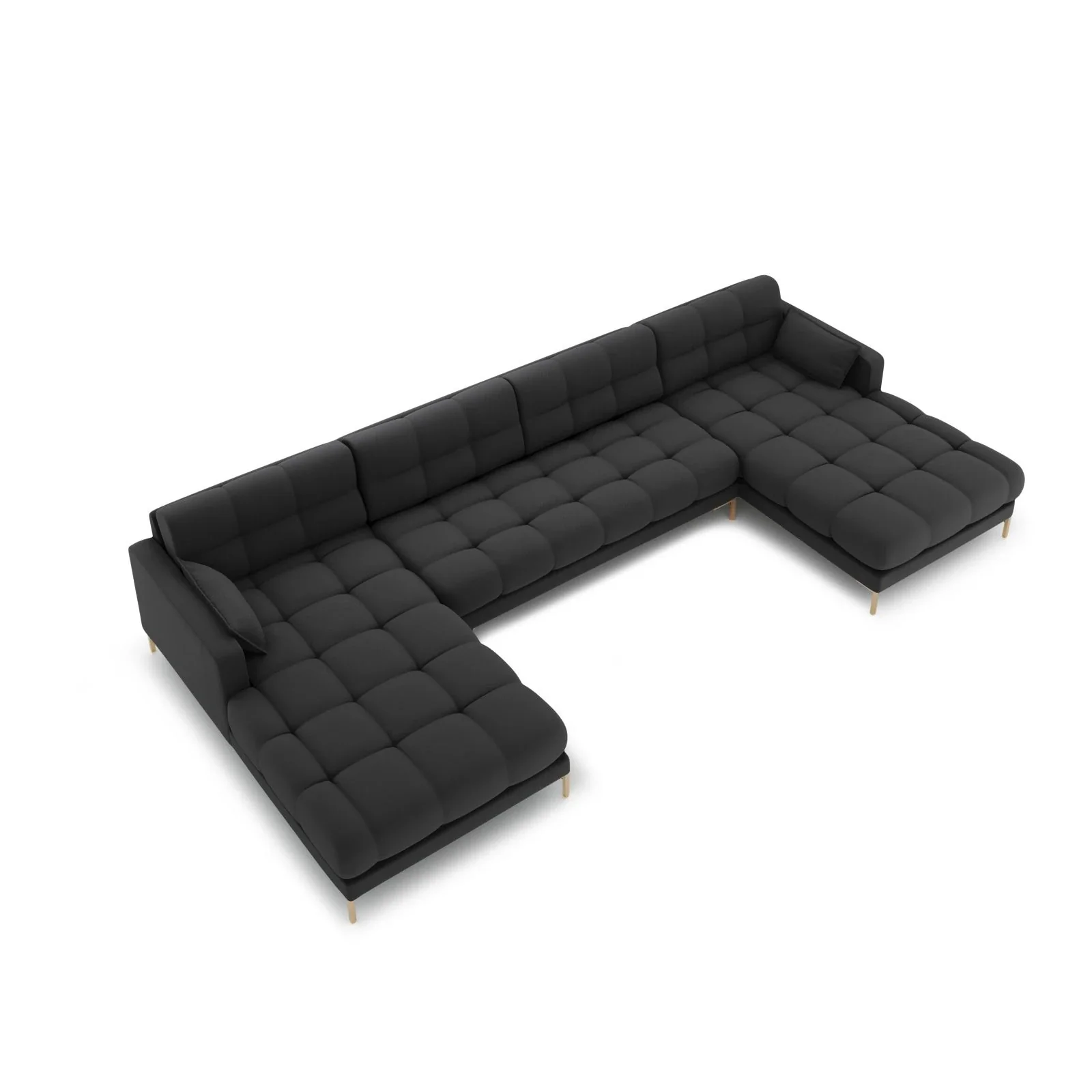 Mamaia 6-Sitzer Panorama-Sofa symmetrisch, Beine Goldmetall, mit Bezug aus Samt oder Strukturstoff, 383x185 cm - Image 17