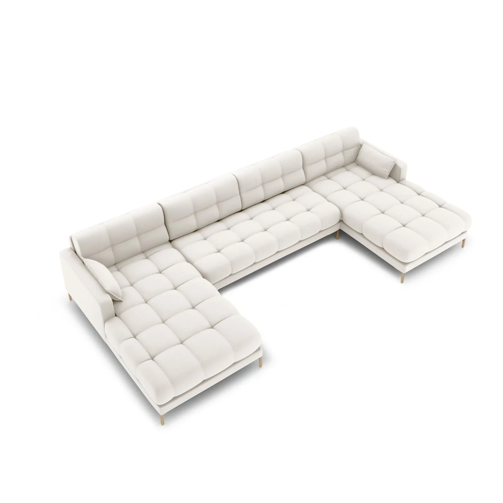 Mamaia 6-Sitzer Panorama-Sofa symmetrisch, Beine Goldmetall, mit Bezug aus Samt oder Strukturstoff, 383x185 cm - Image 2