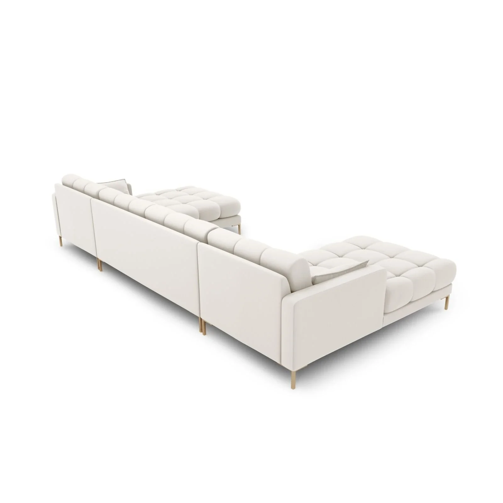 Mamaia 6-Sitzer Panorama-Sofa symmetrisch, Beine Goldmetall, mit Bezug aus Samt oder Strukturstoff, 383x185 cm - Image 3