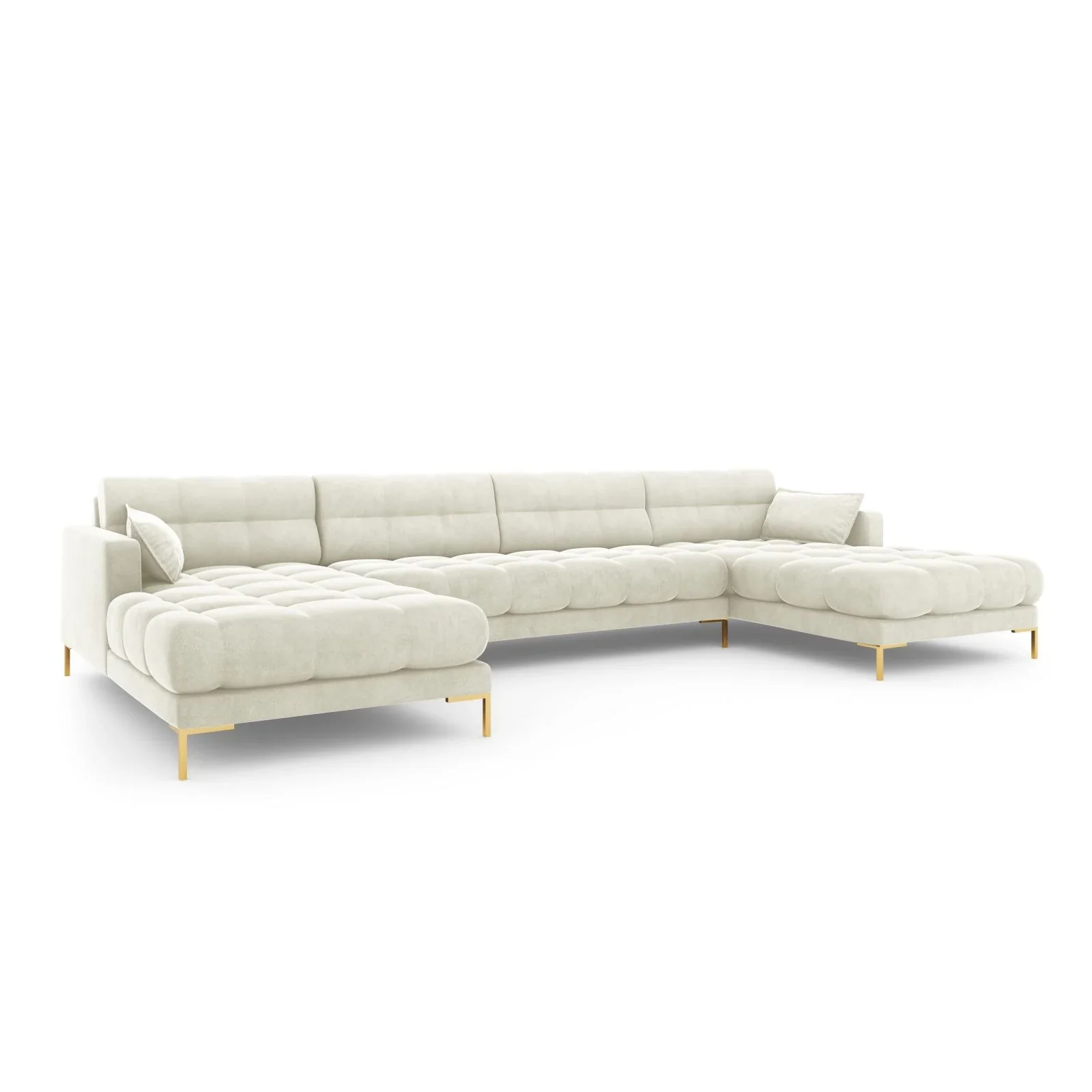 Mamaia 6-Sitzer Panorama-Sofa symmetrisch, Beine Goldmetall, mit Bezug aus Samt oder Strukturstoff, 383x185 cm - Image 41