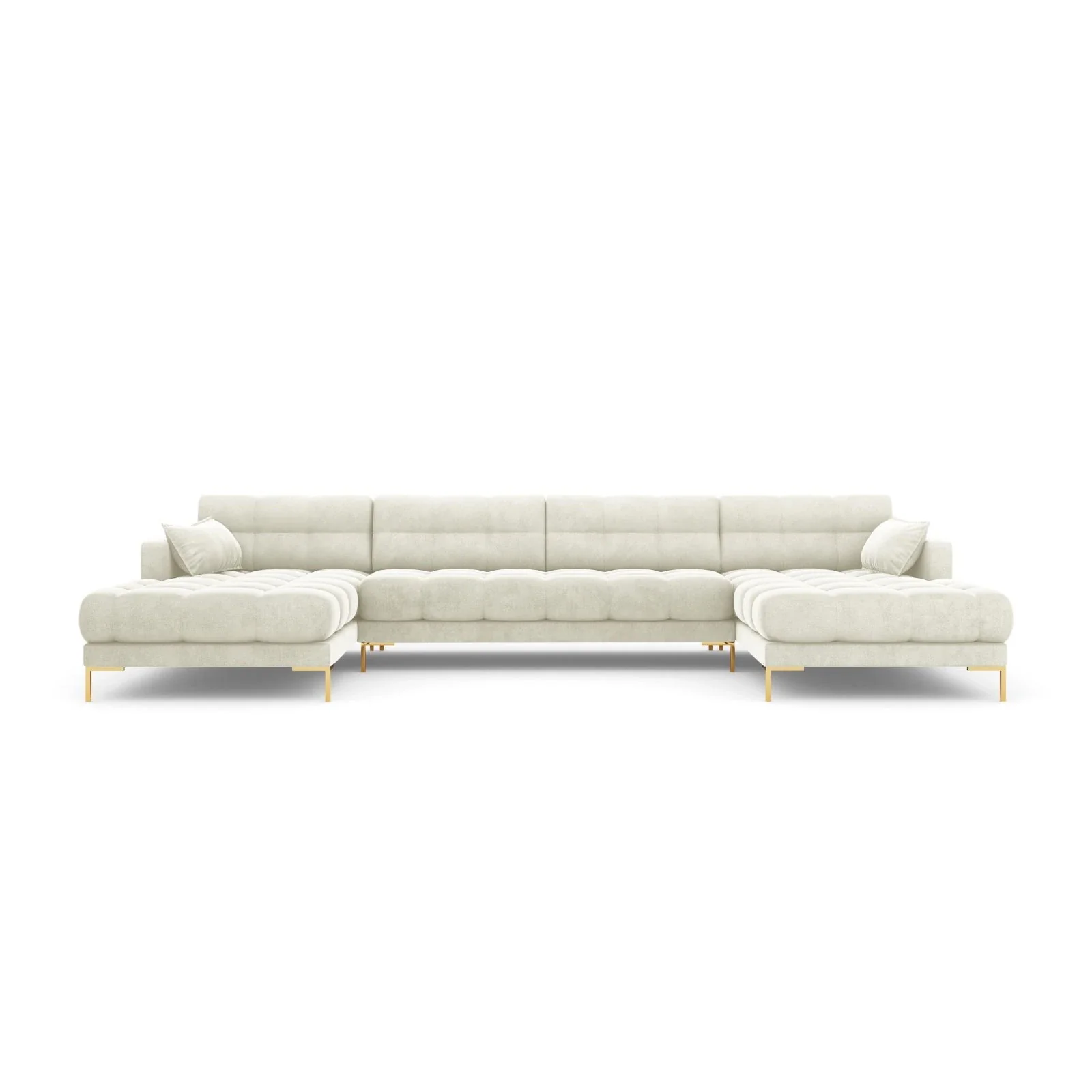 Mamaia 6-Sitzer Panorama-Sofa symmetrisch, Beine Goldmetall, mit Bezug aus Samt oder Strukturstoff, 383x185 cm - Image 43