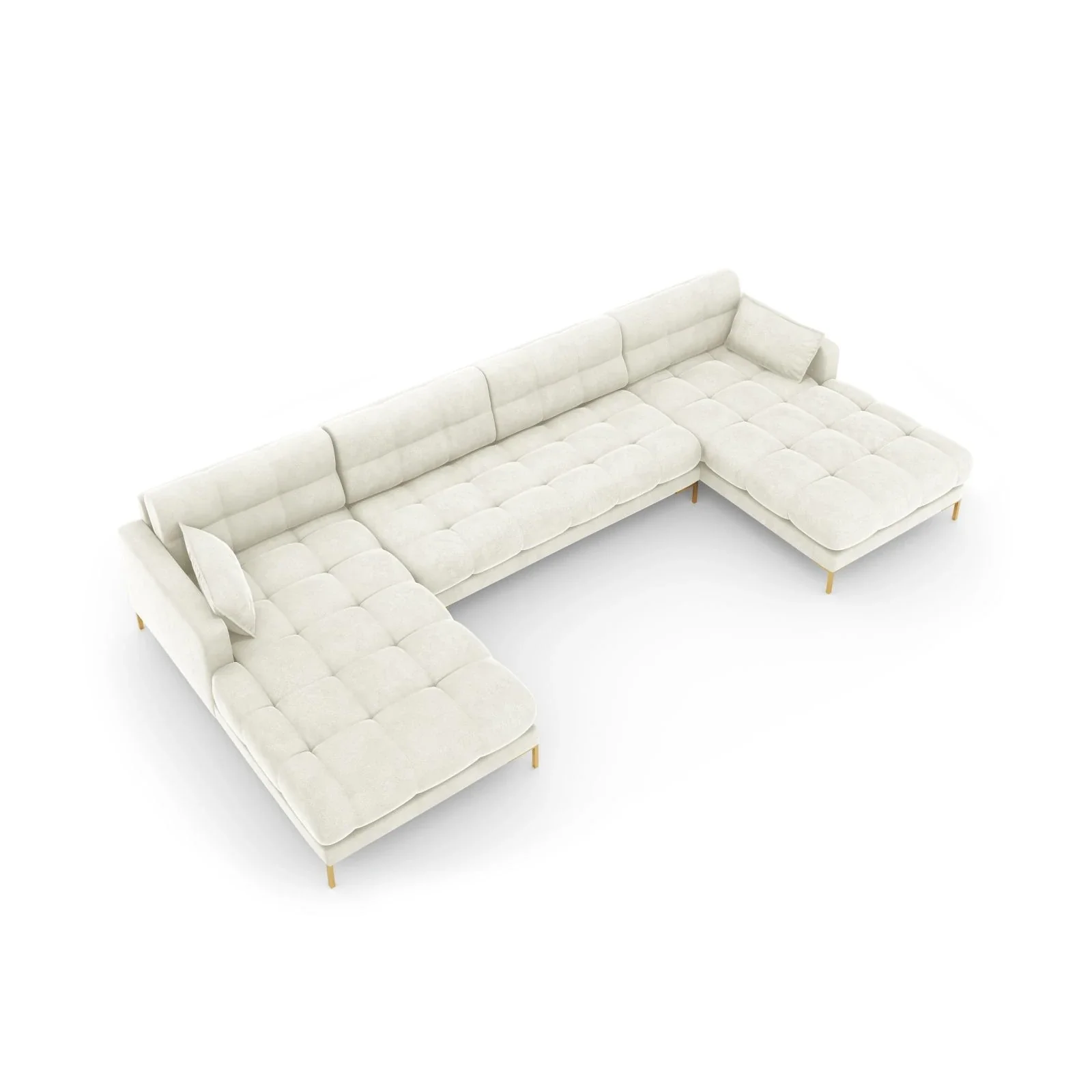 Mamaia 6-Sitzer Panorama-Sofa symmetrisch, Beine Goldmetall, mit Bezug aus Samt oder Strukturstoff, 383x185 cm - Image 44