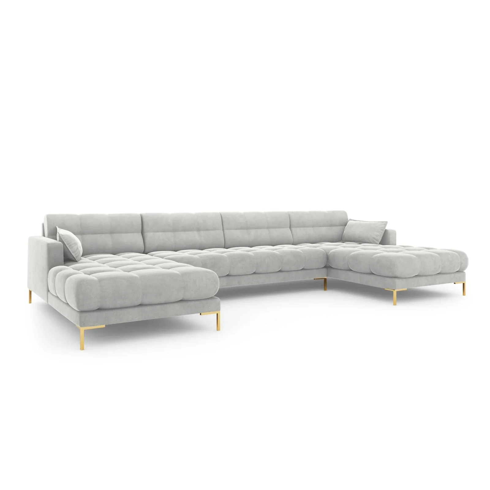 Mamaia 6-Sitzer Panorama-Sofa symmetrisch, Beine Goldmetall, mit Bezug aus Samt oder Strukturstoff, 383x185 cm - Image 49