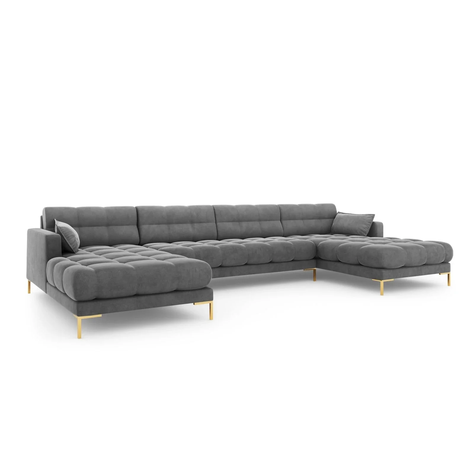Mamaia 6-Sitzer Panorama-Sofa symmetrisch, Beine Goldmetall, mit Bezug aus Samt oder Strukturstoff, 383x185 cm - Image 57