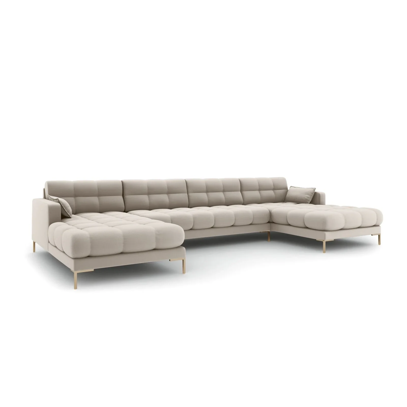 Mamaia 6-Sitzer Panorama-Sofa symmetrisch, Beine Goldmetall, mit Bezug aus Samt oder Strukturstoff, 383x185 cm - Image 6