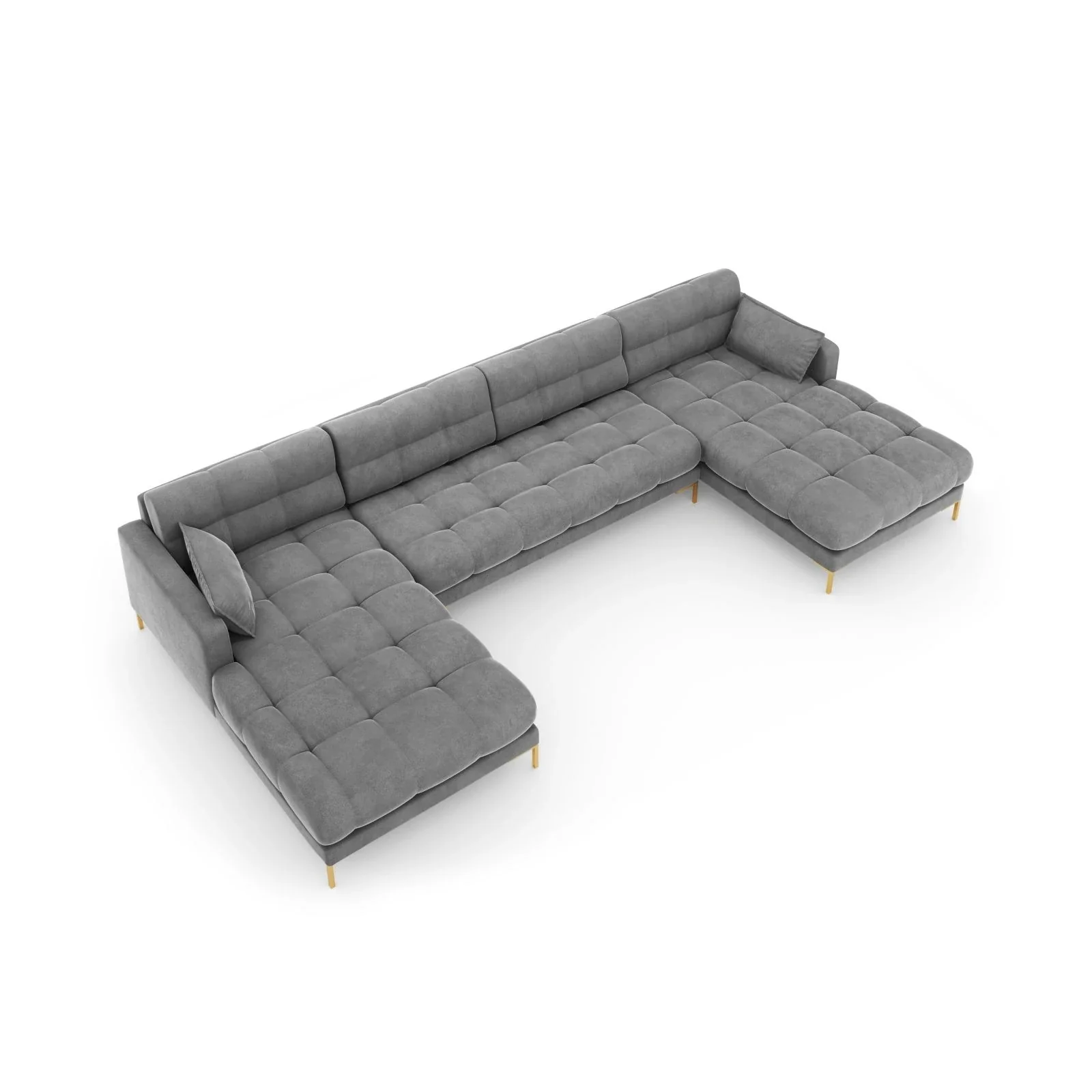 Mamaia 6-Sitzer Panorama-Sofa symmetrisch, Beine Goldmetall, mit Bezug aus Samt oder Strukturstoff, 383x185 cm - Image 60