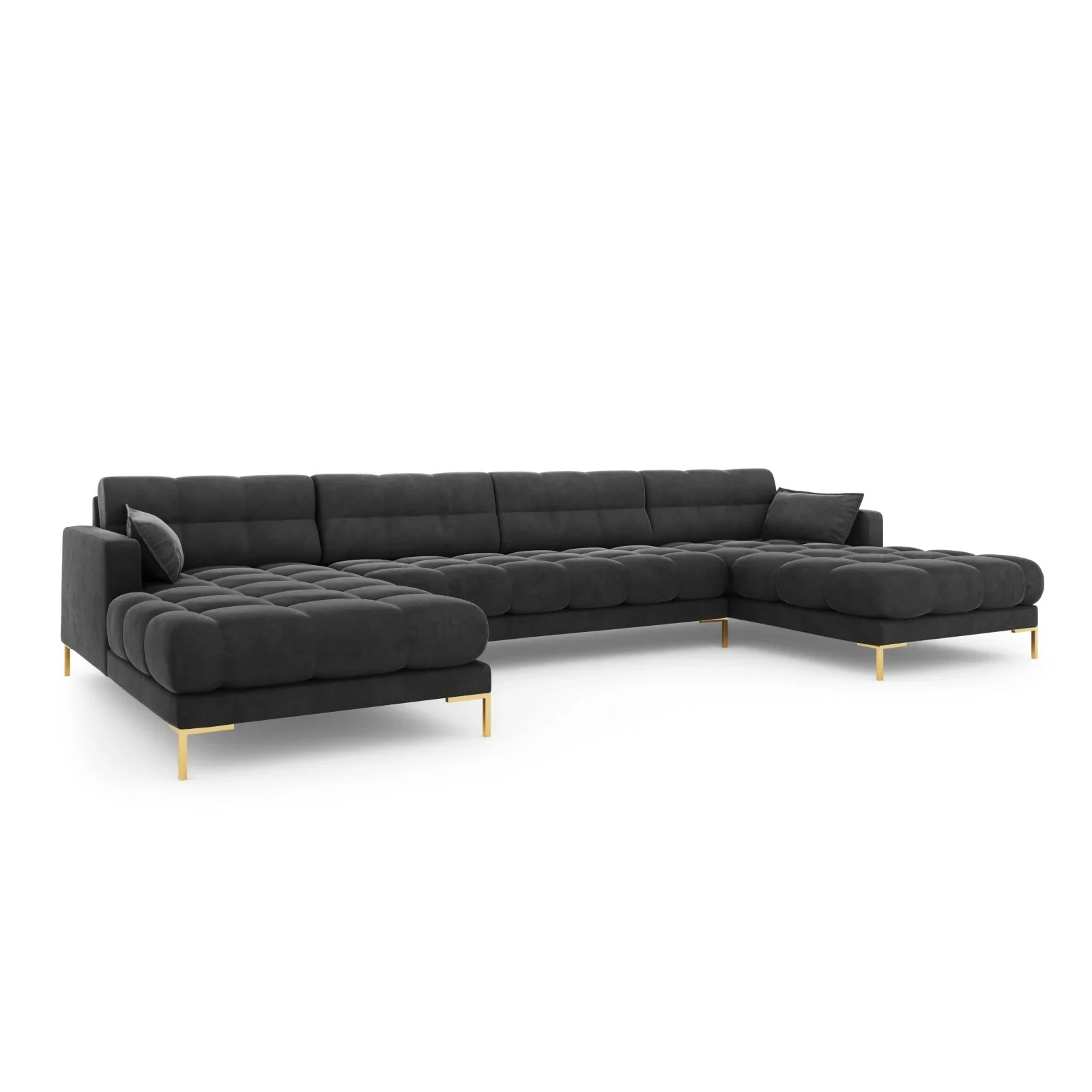 Mamaia 6-Sitzer Panorama-Sofa symmetrisch, Beine Goldmetall, mit Bezug aus Samt oder Strukturstoff, 383x185 cm - Image 65