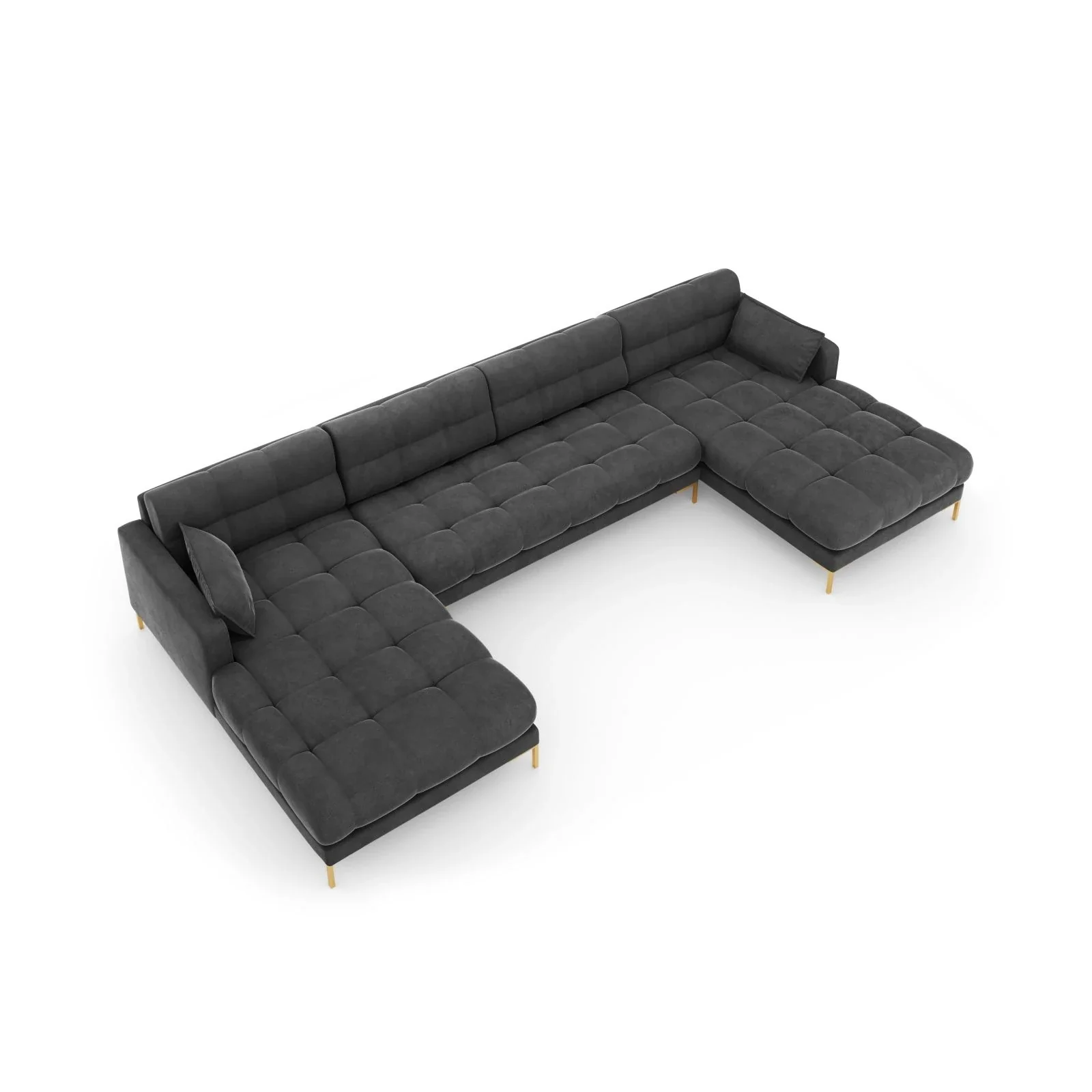 Mamaia 6-Sitzer Panorama-Sofa symmetrisch, Beine Goldmetall, mit Bezug aus Samt oder Strukturstoff, 383x185 cm - Image 68