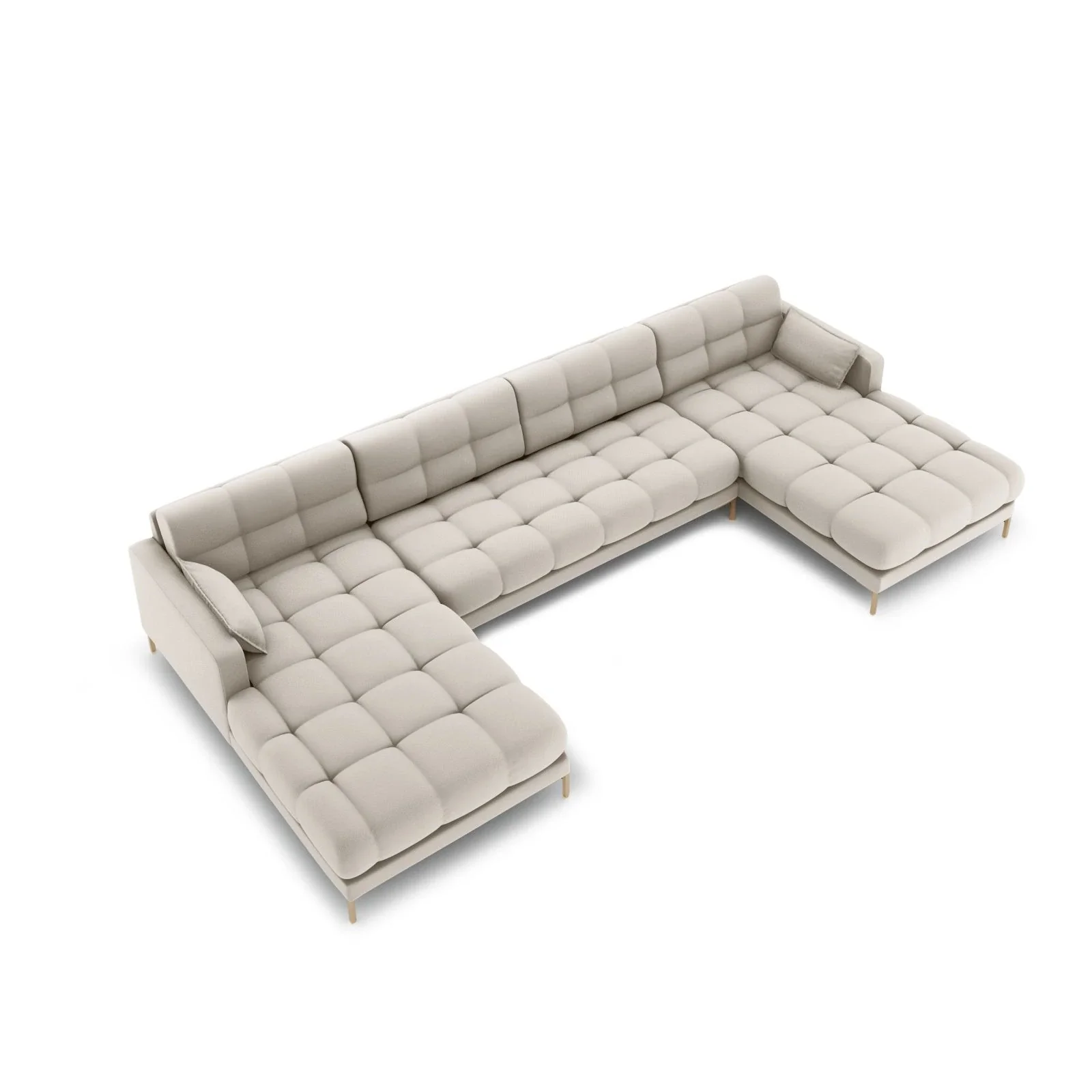 Mamaia 6-Sitzer Panorama-Sofa symmetrisch, Beine Goldmetall, mit Bezug aus Samt oder Strukturstoff, 383x185 cm - Image 7