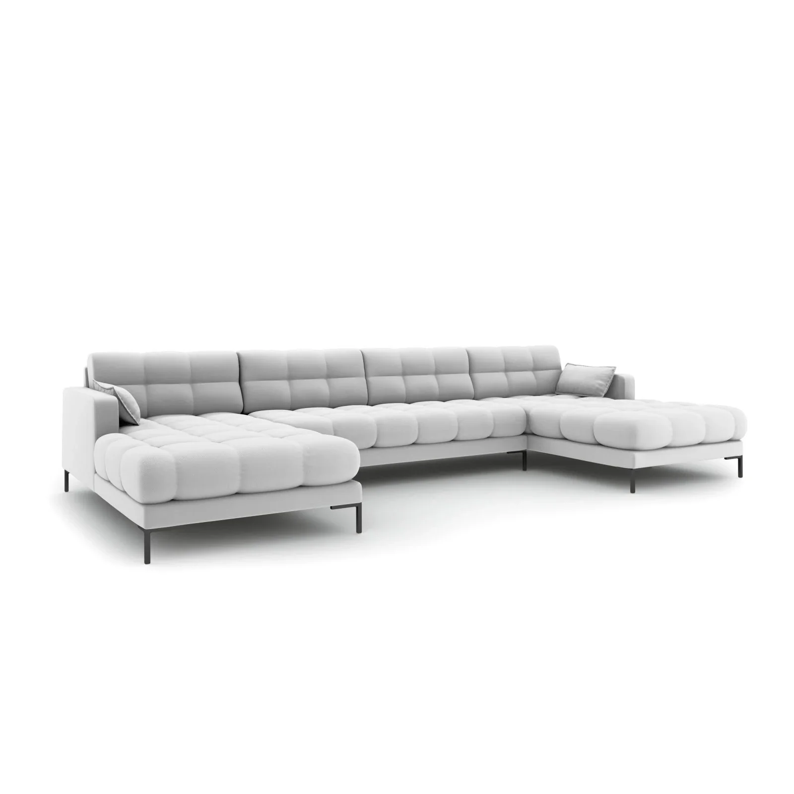Mamaia 6-Sitzer Panorama-Sofa symmetrisch, Metallbeine Schwarz, mit Bezug aus Samt oder Strukturstoff, 383x185 cm - Image 11