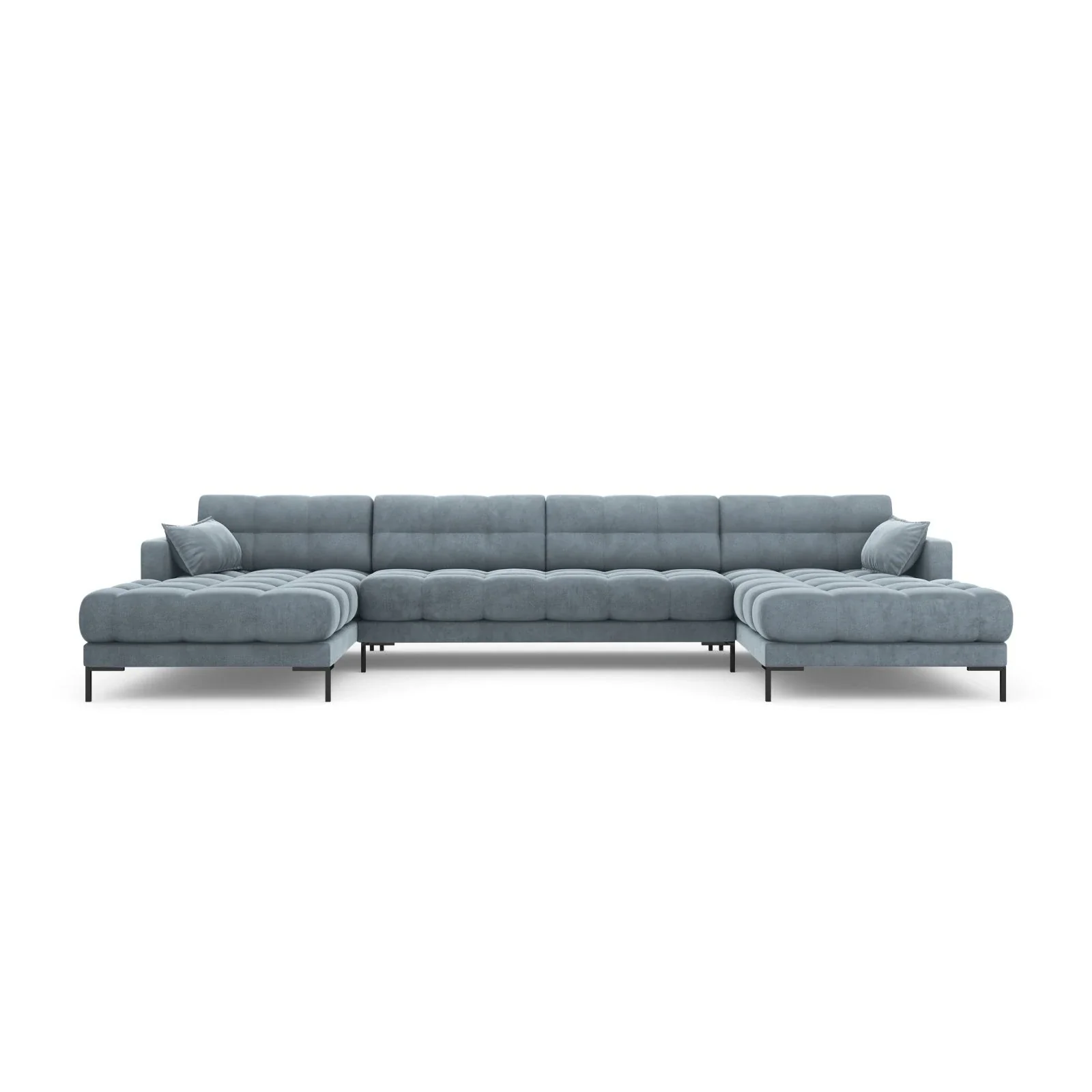 Mamaia 6-Sitzer Panorama-Sofa symmetrisch, Metallbeine Schwarz, mit Bezug aus Samt oder Strukturstoff, 383x185 cm - Image 123