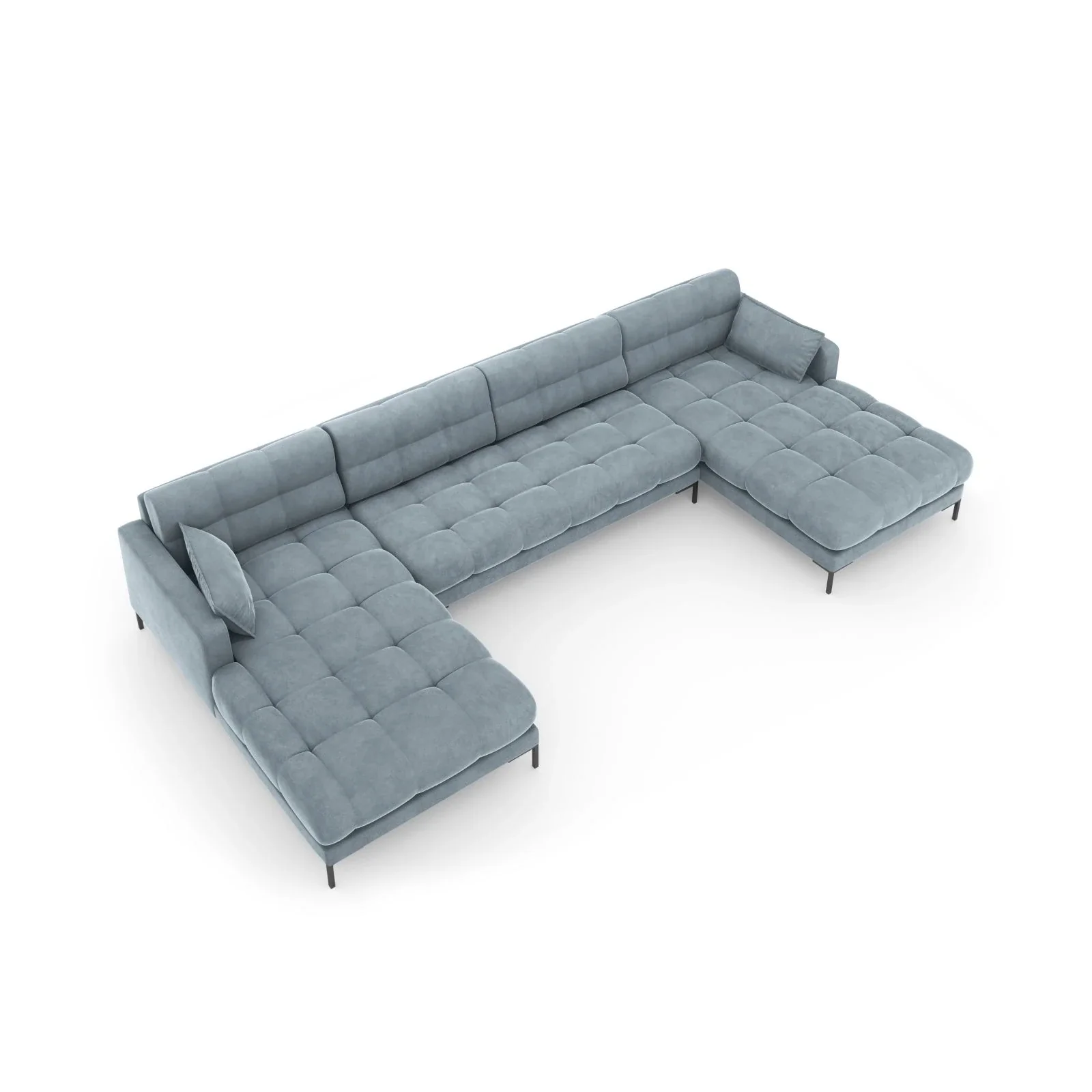 Mamaia 6-Sitzer Panorama-Sofa symmetrisch, Metallbeine Schwarz, mit Bezug aus Samt oder Strukturstoff, 383x185 cm - Image 124