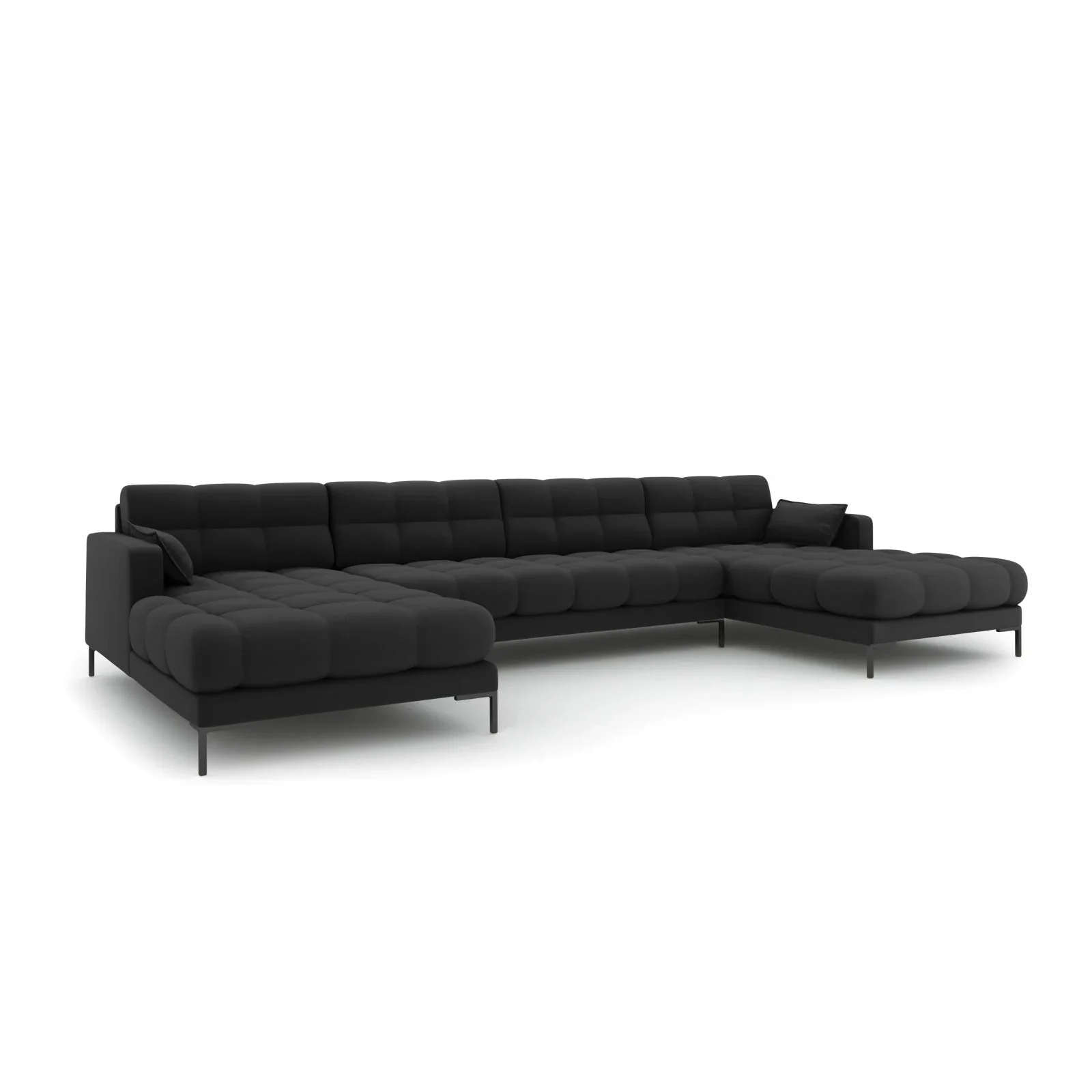 Mamaia 6-Sitzer Panorama-Sofa symmetrisch, Metallbeine Schwarz, mit Bezug aus Samt oder Strukturstoff, 383x185 cm - Image 16