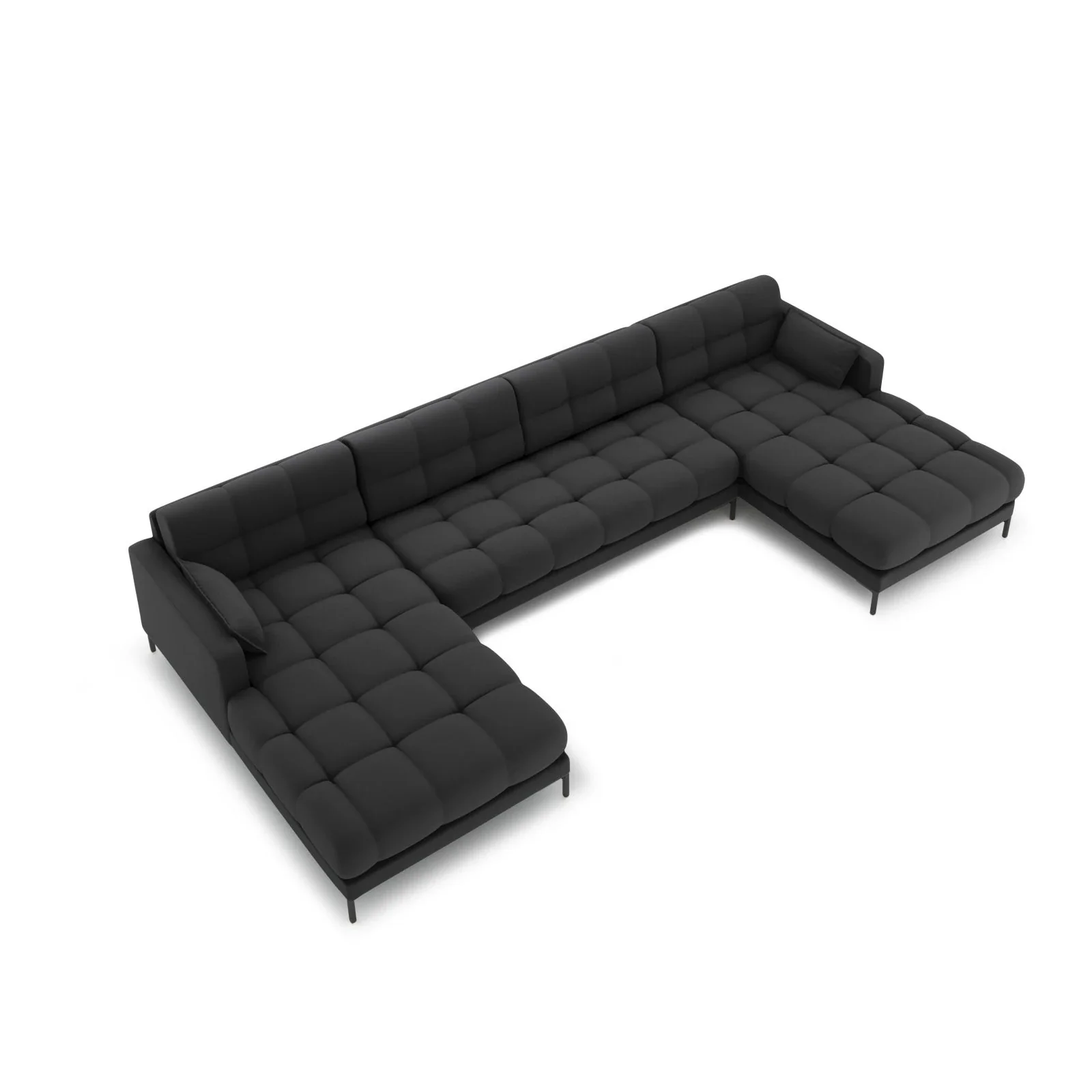 Mamaia 6-Sitzer Panorama-Sofa symmetrisch, Metallbeine Schwarz, mit Bezug aus Samt oder Strukturstoff, 383x185 cm - Image 17