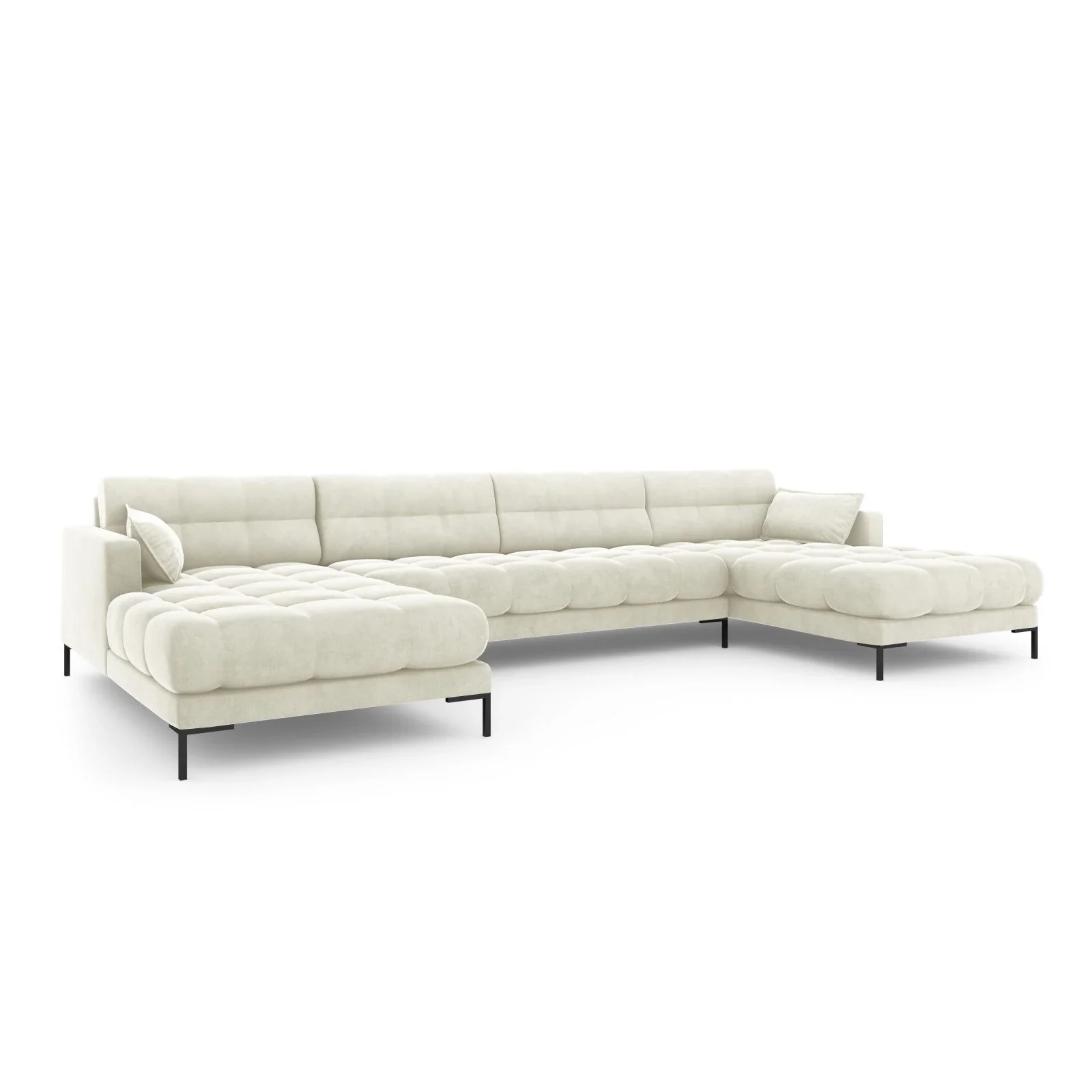 Mamaia 6-Sitzer Panorama-Sofa symmetrisch, Metallbeine Schwarz, mit Bezug aus Samt oder Strukturstoff, 383x185 cm - Image 41