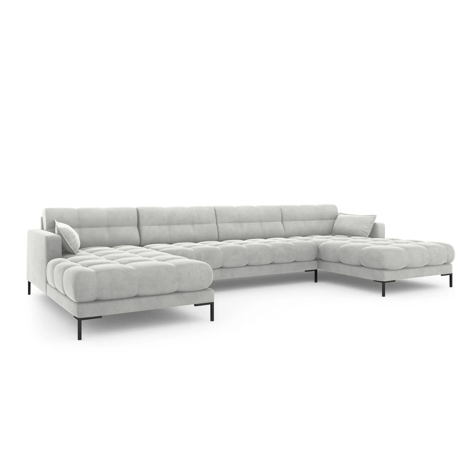 Mamaia 6-Sitzer Panorama-Sofa symmetrisch, Metallbeine Schwarz, mit Bezug aus Samt oder Strukturstoff, 383x185 cm - Image 49