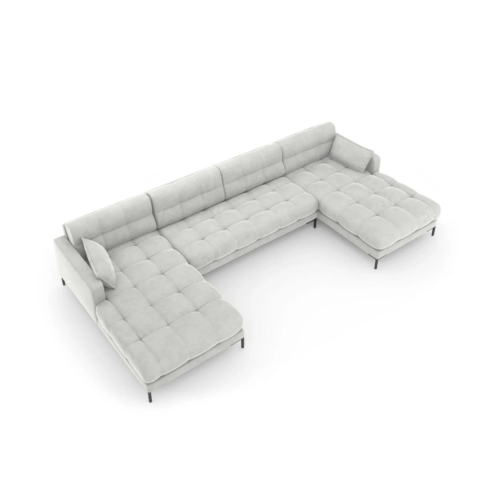 Mamaia 6-Sitzer Panorama-Sofa symmetrisch, Metallbeine Schwarz, mit Bezug aus Samt oder Strukturstoff, 383x185 cm - Image 52