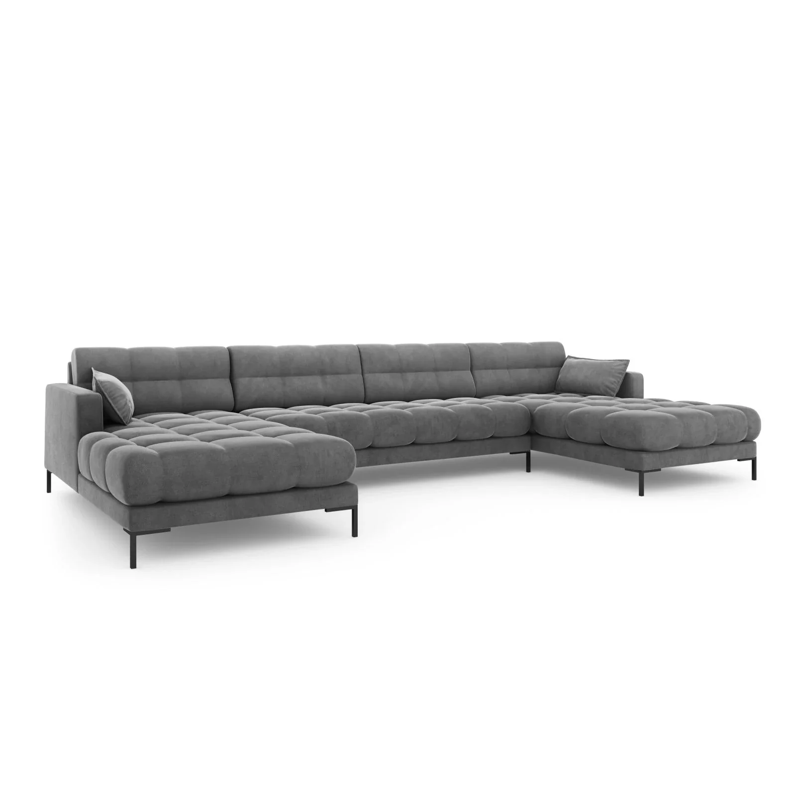 Mamaia 6-Sitzer Panorama-Sofa symmetrisch, Metallbeine Schwarz, mit Bezug aus Samt oder Strukturstoff, 383x185 cm - Image 57