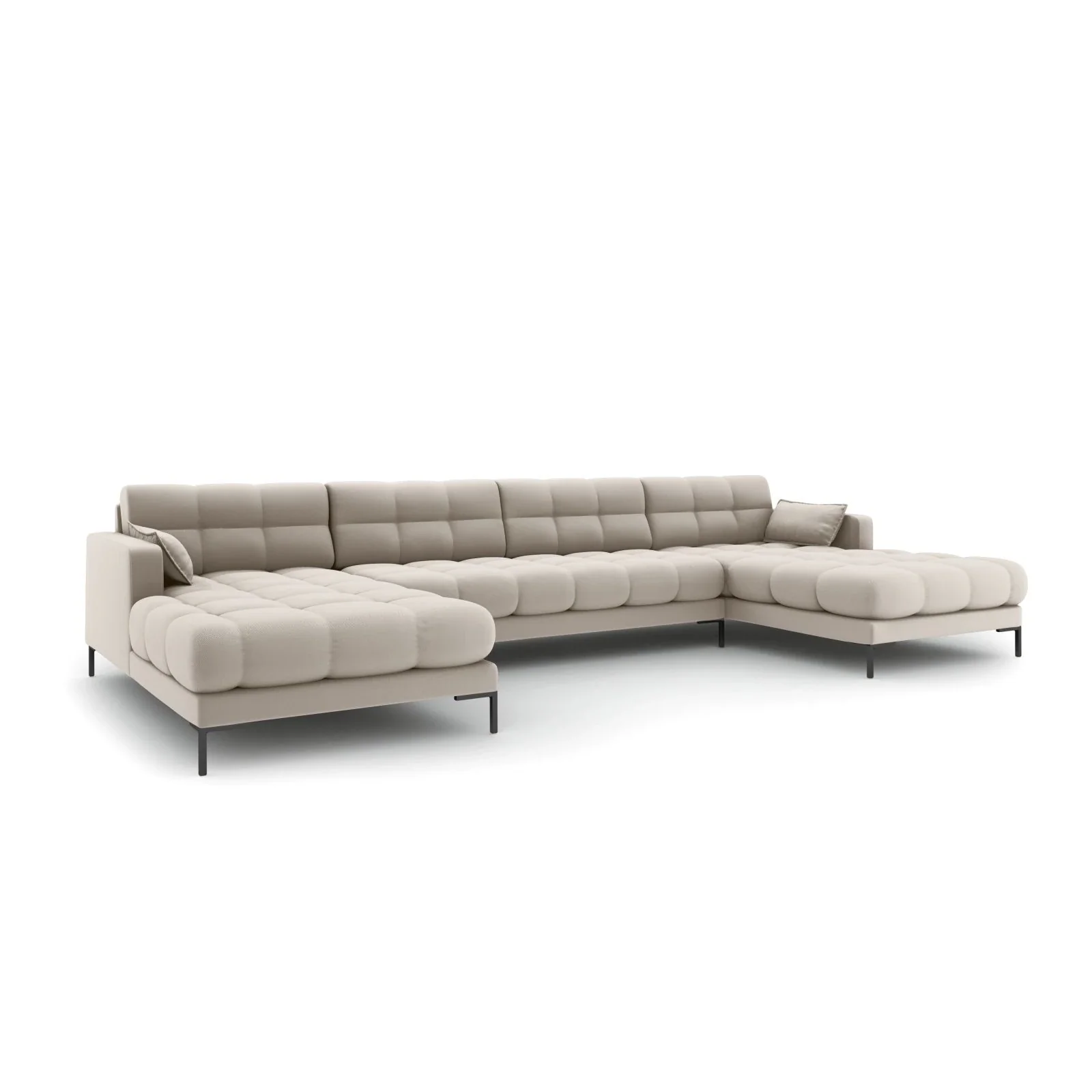 Mamaia 6-Sitzer Panorama-Sofa symmetrisch, Metallbeine Schwarz, mit Bezug aus Samt oder Strukturstoff, 383x185 cm - Image 6