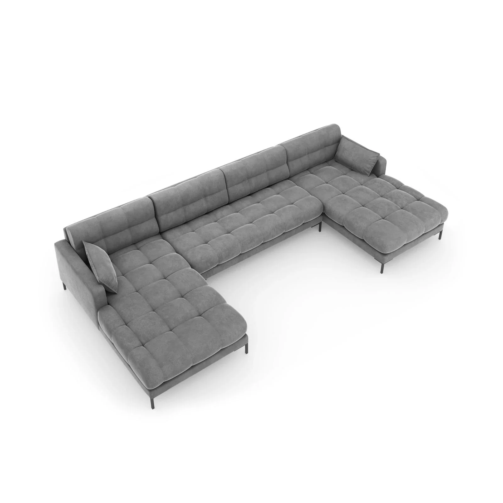Mamaia 6-Sitzer Panorama-Sofa symmetrisch, Metallbeine Schwarz, mit Bezug aus Samt oder Strukturstoff, 383x185 cm - Image 60