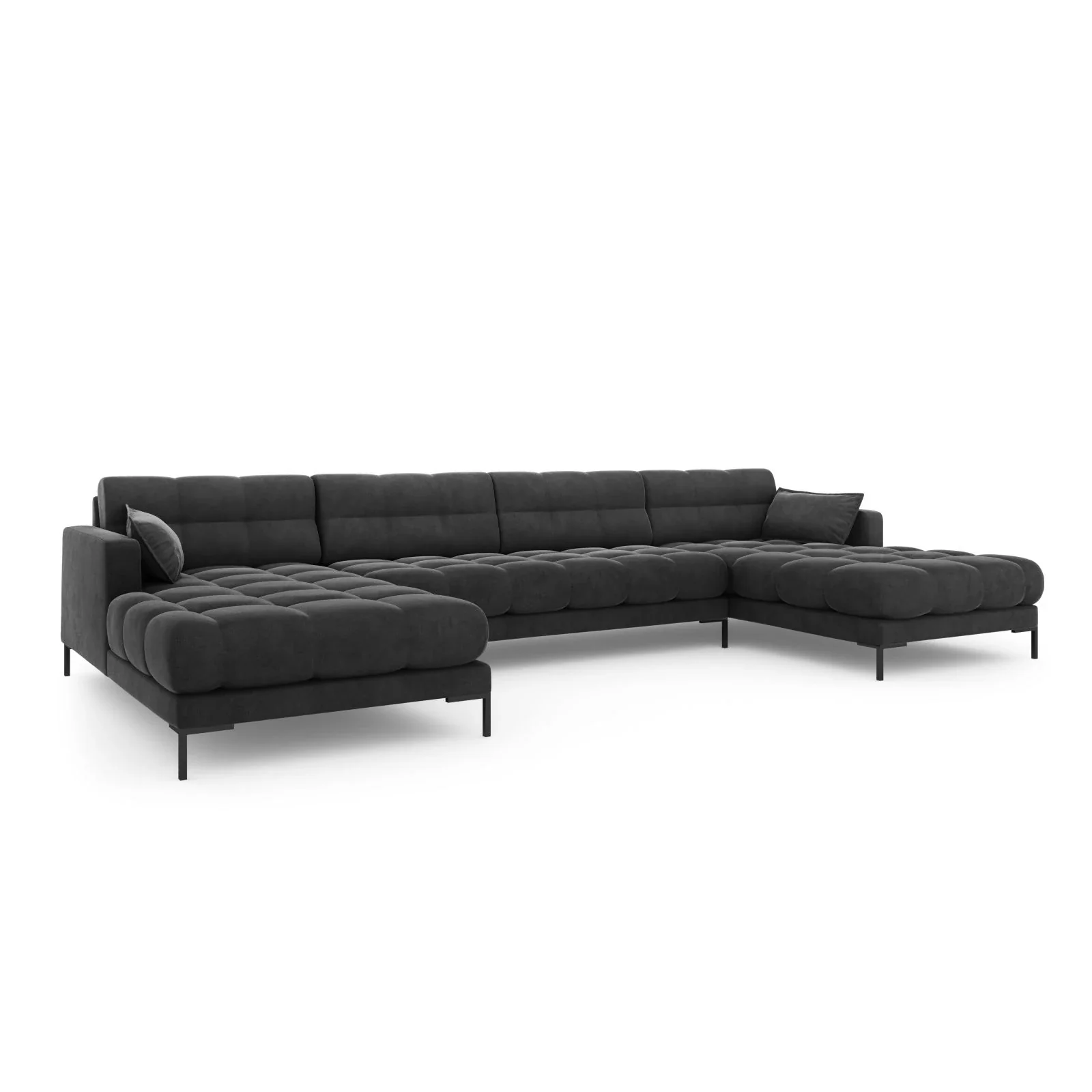 Mamaia 6-Sitzer Panorama-Sofa symmetrisch, Metallbeine Schwarz, mit Bezug aus Samt oder Strukturstoff, 383x185 cm - Image 65