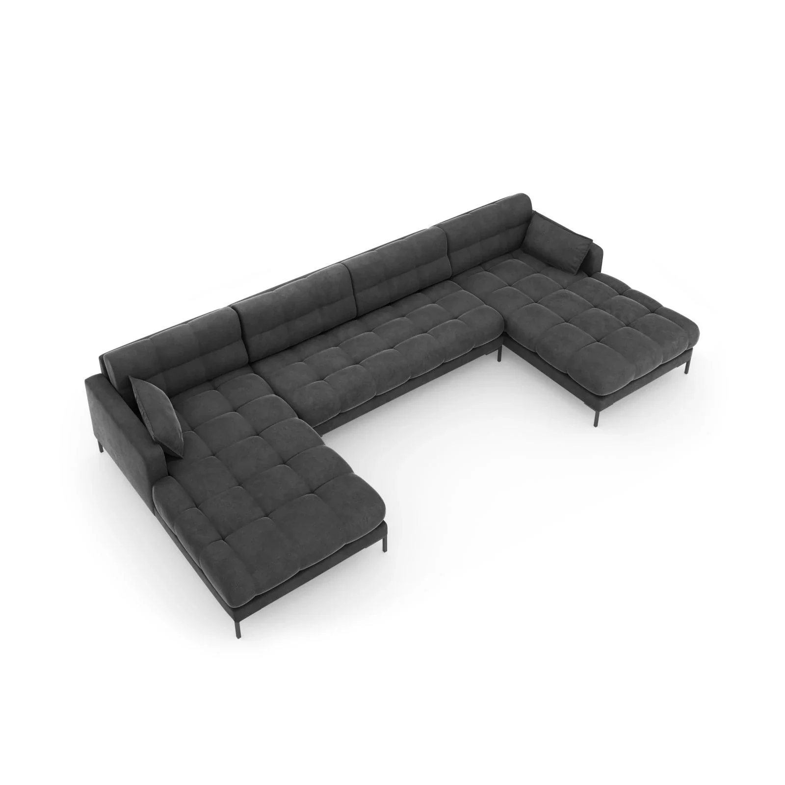 Mamaia 6-Sitzer Panorama-Sofa symmetrisch, Metallbeine Schwarz, mit Bezug aus Samt oder Strukturstoff, 383x185 cm - Image 68