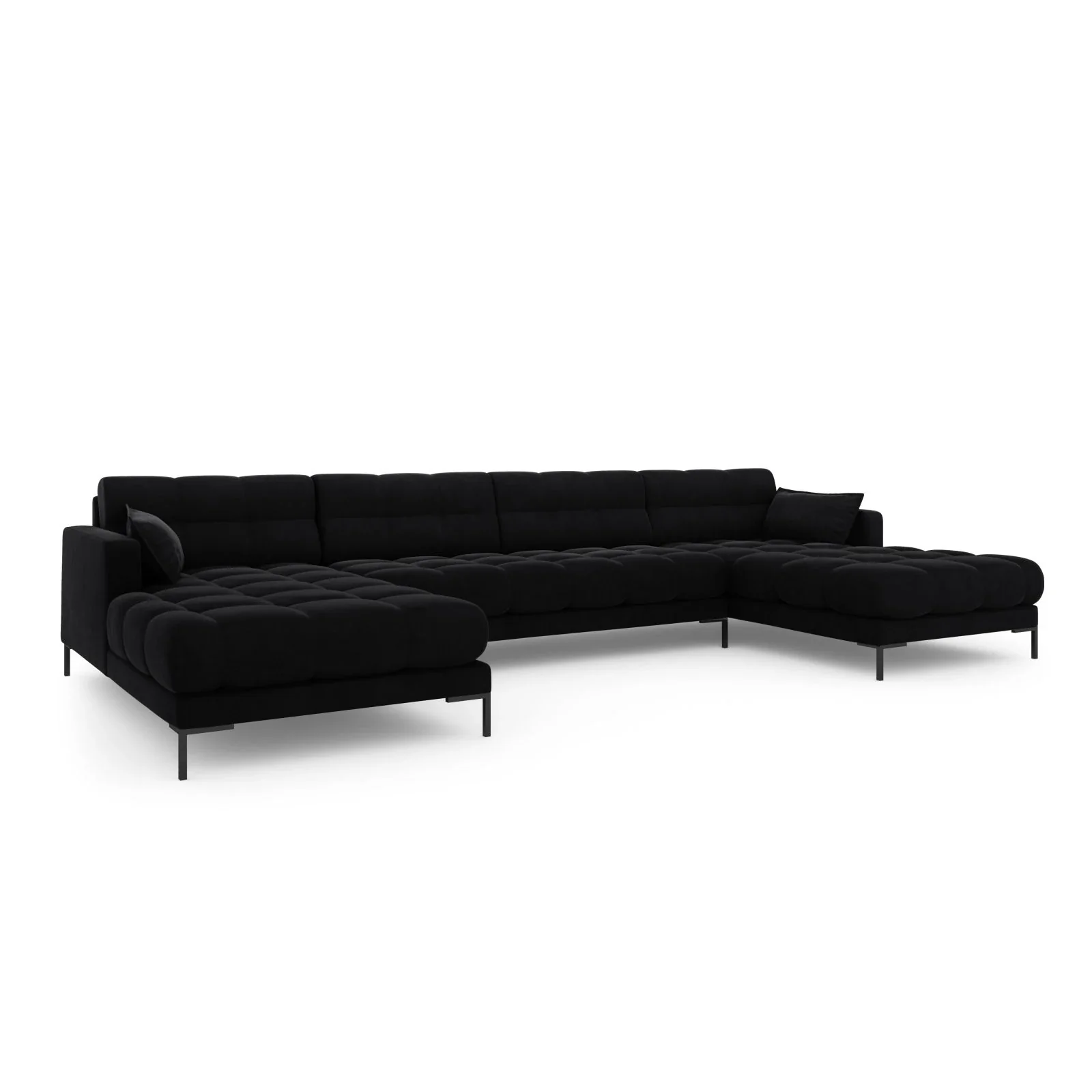 Mamaia 6-Sitzer Panorama-Sofa symmetrisch, Metallbeine Schwarz, mit Bezug aus Samt oder Strukturstoff, 383x185 cm - Image 73