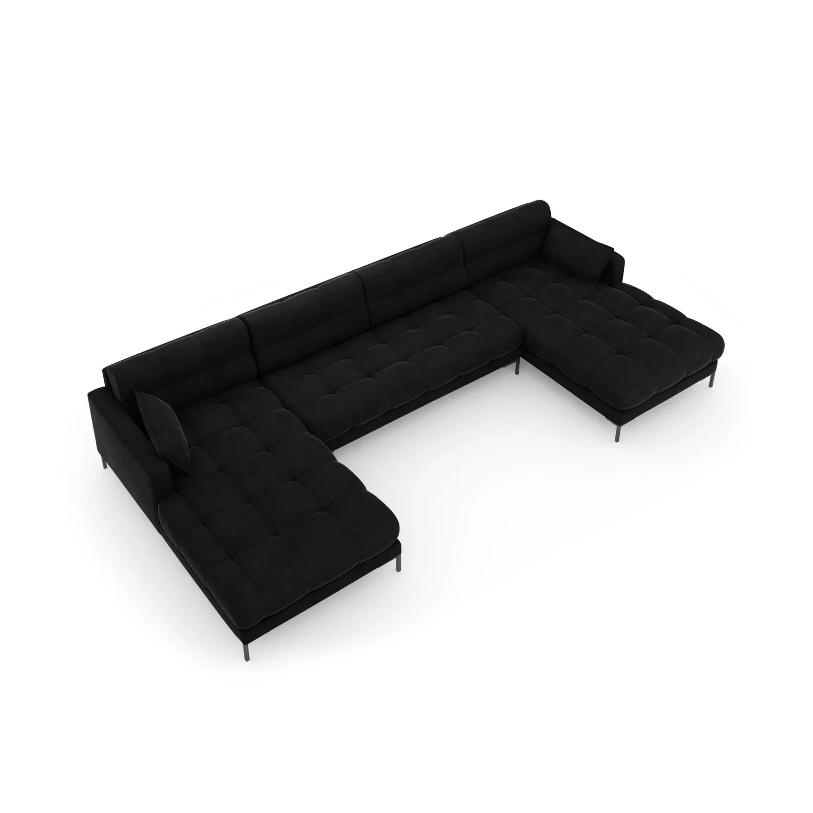 Mamaia 6-Sitzer Panorama-Sofa symmetrisch, Metallbeine Schwarz, mit Bezug aus Samt oder Strukturstoff, 383x185 cm - Image 76