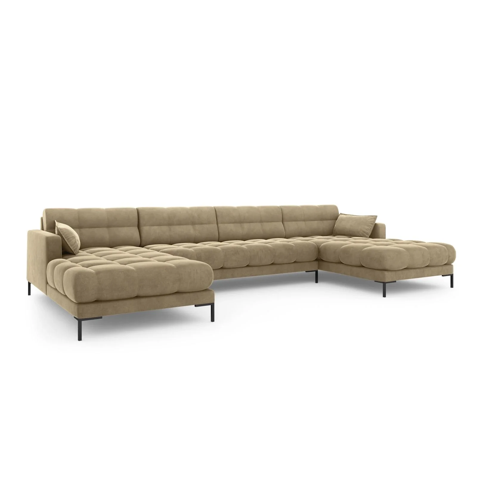 Mamaia 6-Sitzer Panorama-Sofa symmetrisch, Metallbeine Schwarz, mit Bezug aus Samt oder Strukturstoff, 383x185 cm - Image 81