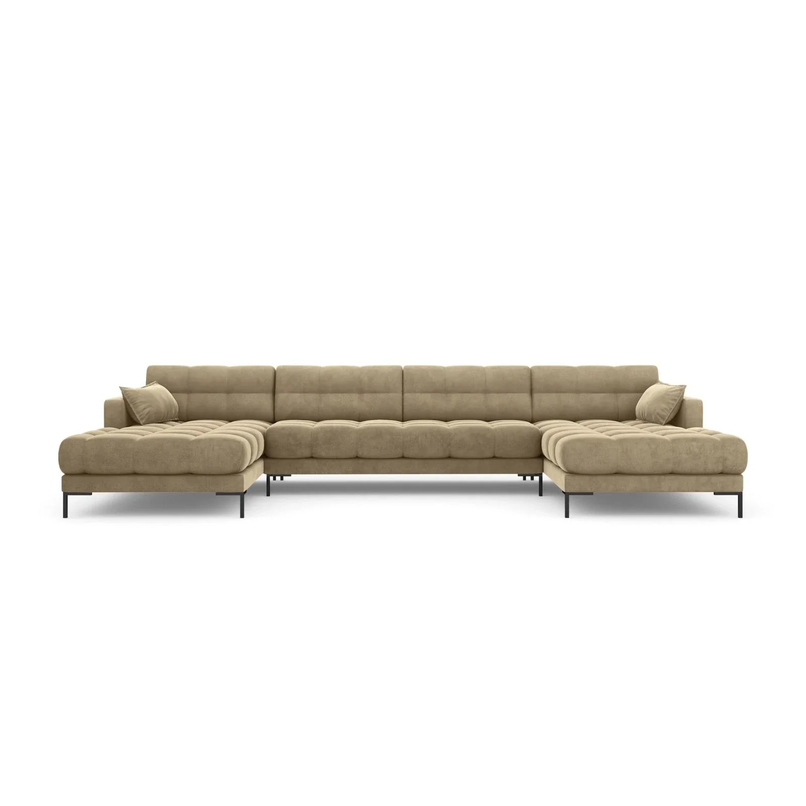 Mamaia 6-Sitzer Panorama-Sofa symmetrisch, Metallbeine Schwarz, mit Bezug aus Samt oder Strukturstoff, 383x185 cm - Image 83