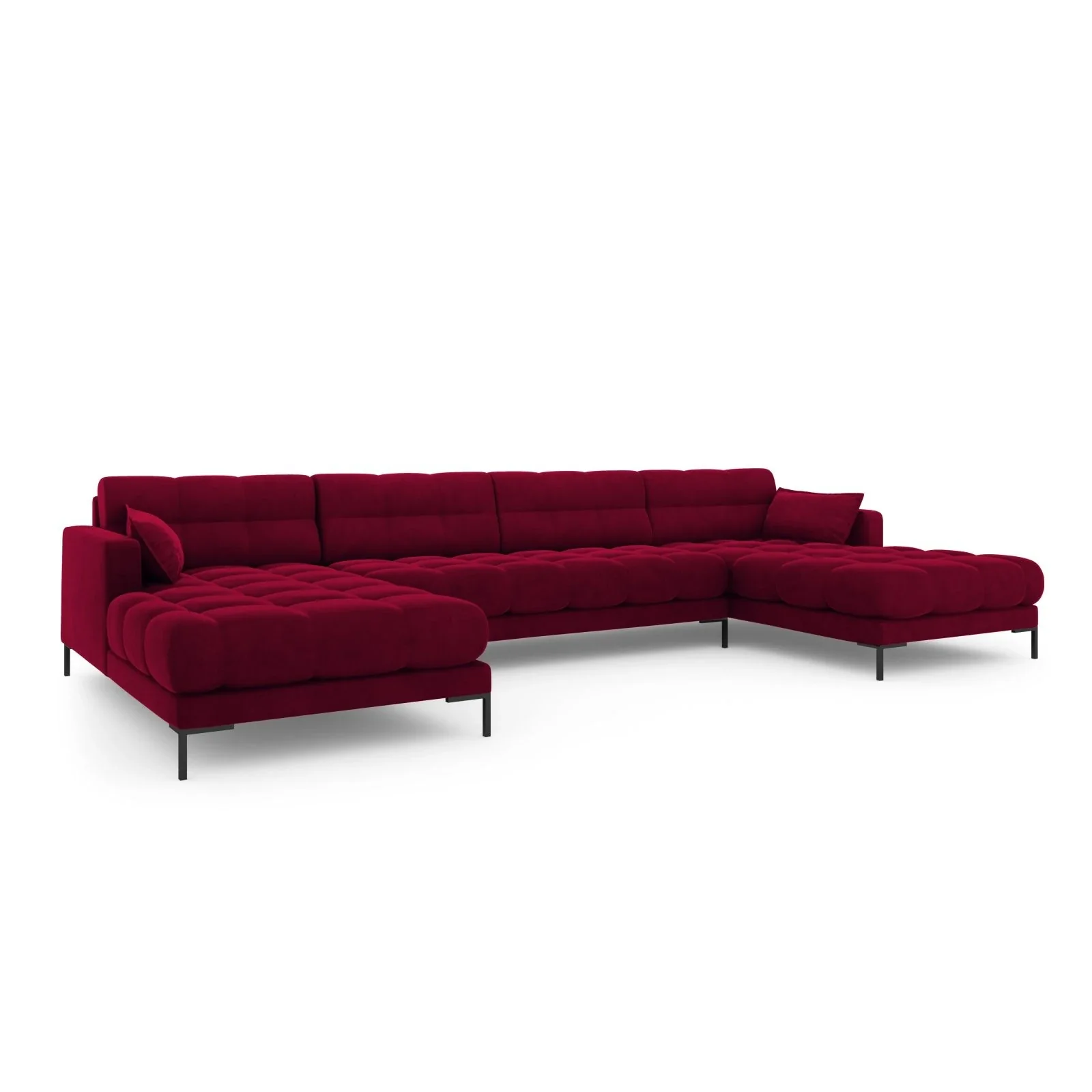 Mamaia 6-Sitzer Panorama-Sofa symmetrisch, Metallbeine Schwarz, mit Bezug aus Samt oder Strukturstoff, 383x185 cm - Image 89
