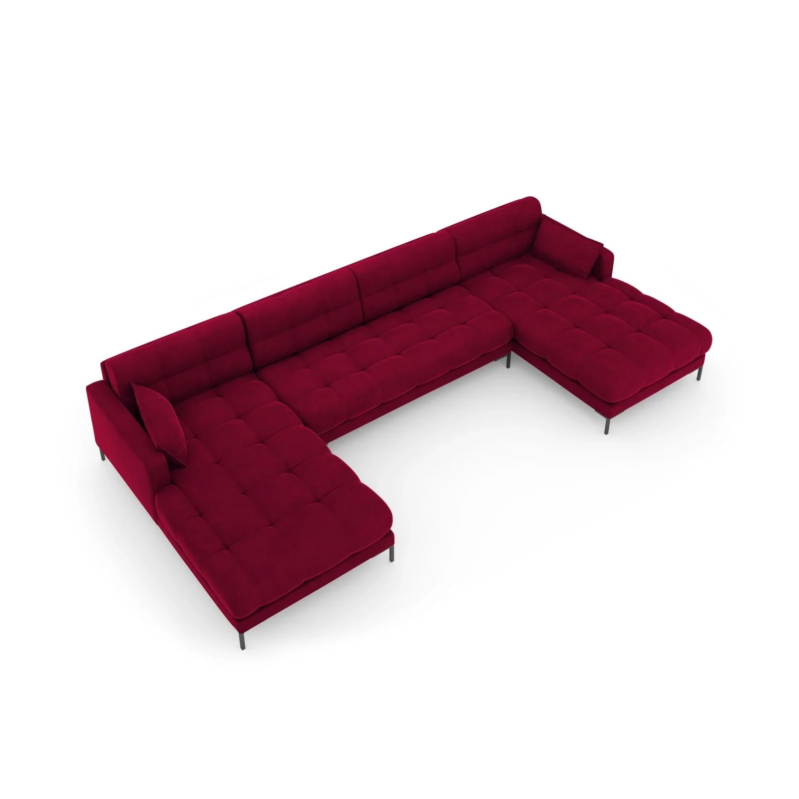 Mamaia 6-Sitzer Panorama-Sofa symmetrisch, Metallbeine Schwarz, mit Bezug aus Samt oder Strukturstoff, 383x185 cm - Image 92