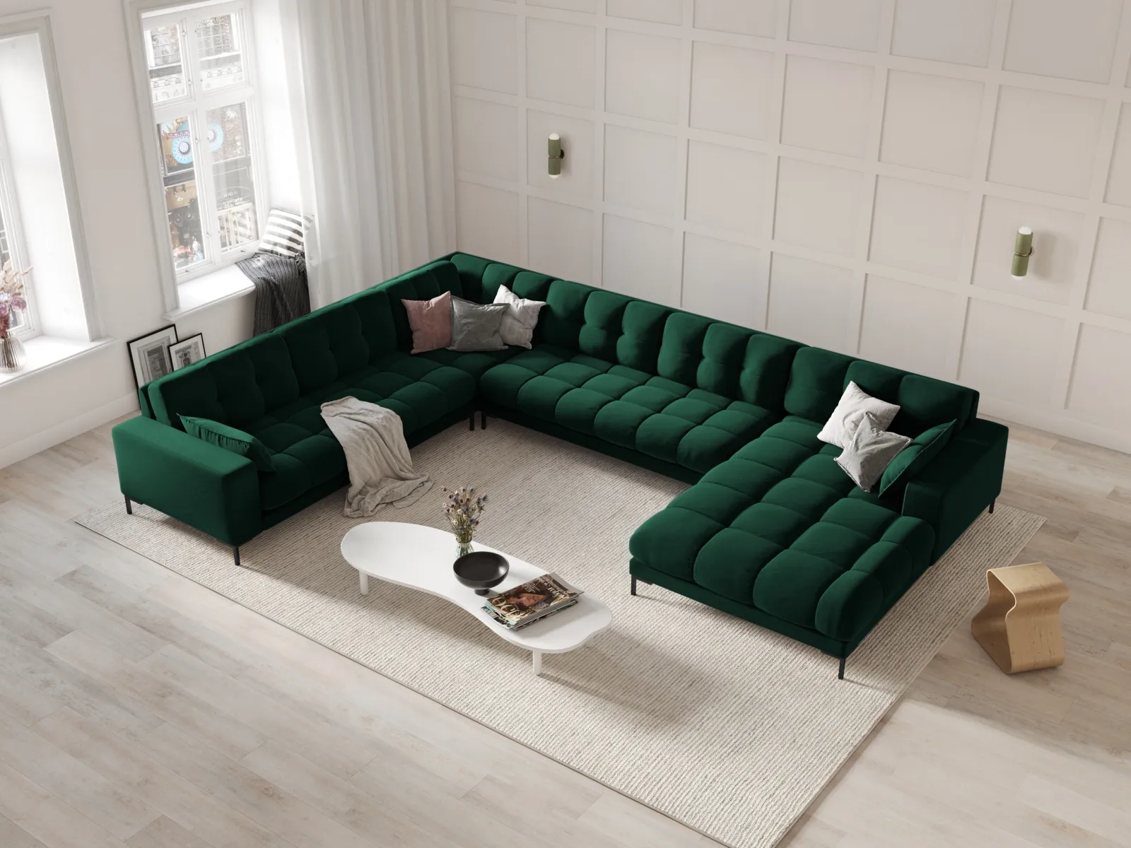 Mamaia 7-Sitzer Panorama-Ecksofa, Linke Seite, Metallbeine Schwarz, mit Bezug aus Samt oder Strukturstoff, 327x256 cm - Image 105