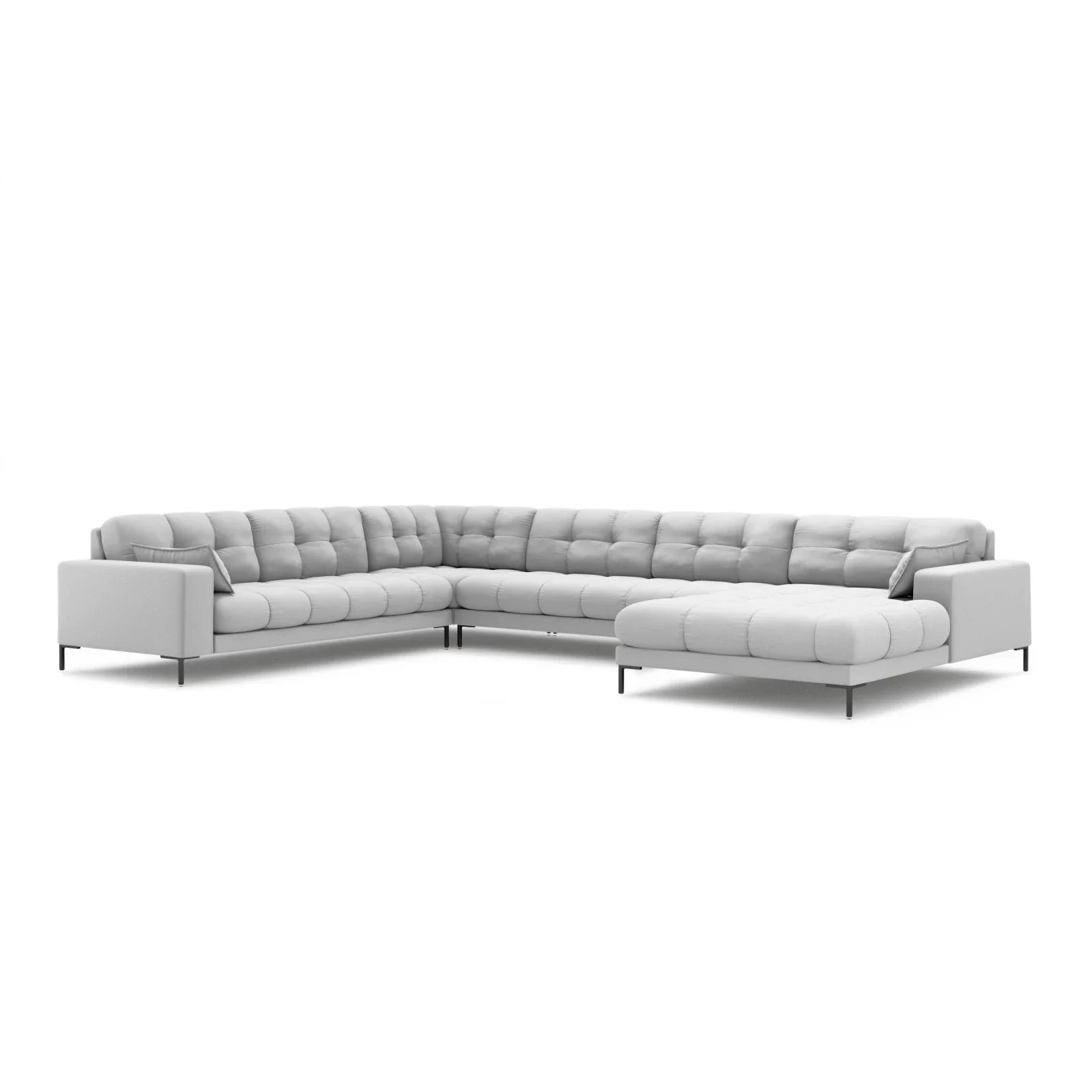 Mamaia 7-Sitzer Panorama-Ecksofa, Linke Seite, Metallbeine Schwarz, mit Bezug aus Samt oder Strukturstoff, 327x256 cm - Image 11